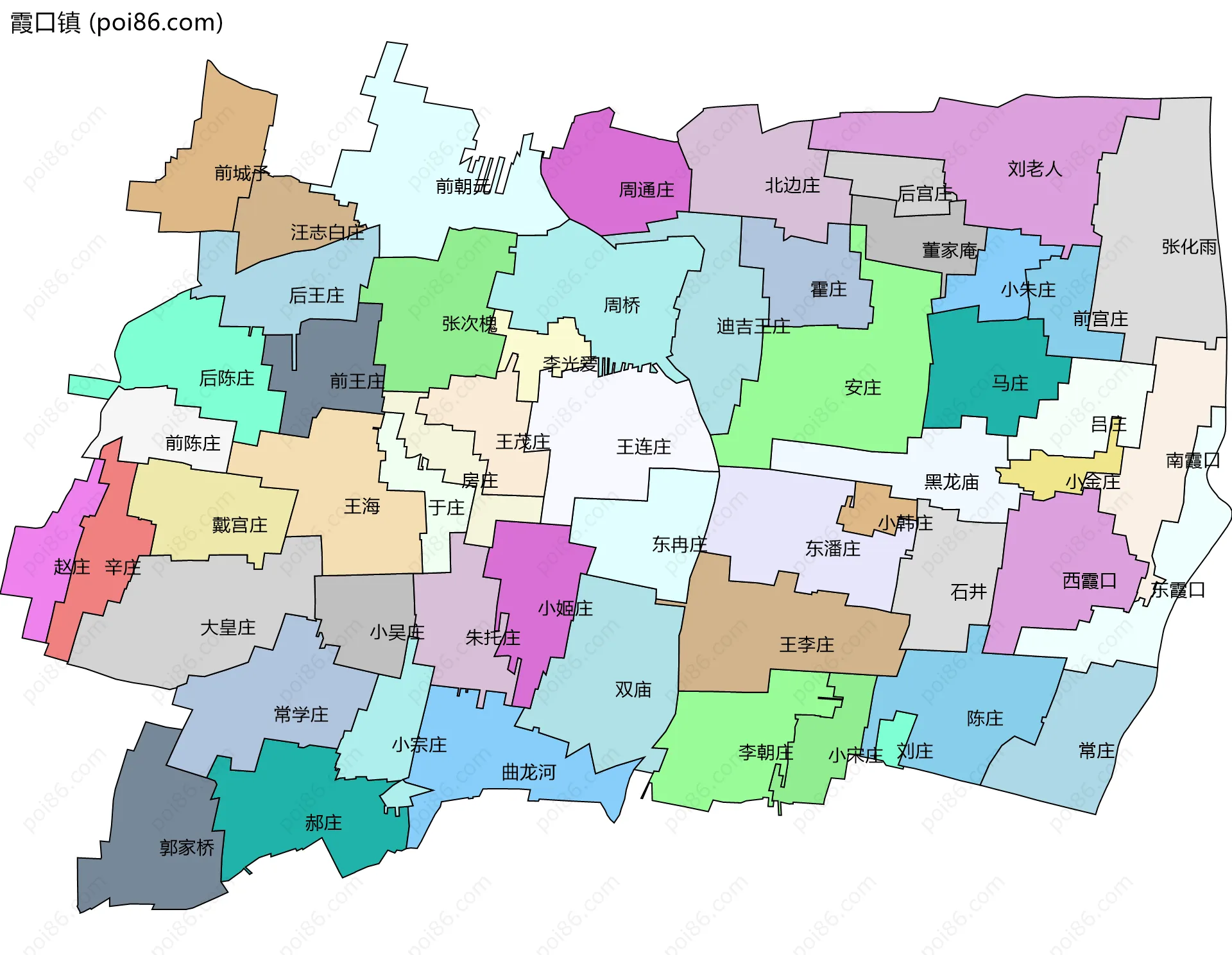 霞口镇边界地图(五级行政区划)