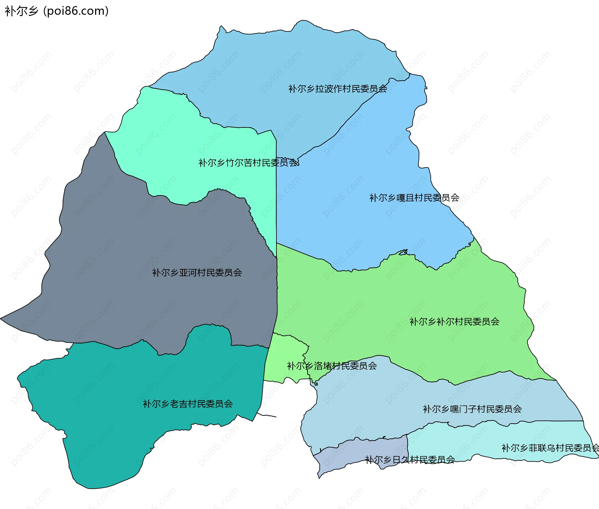 补尔乡边界地图(五级行政区划)