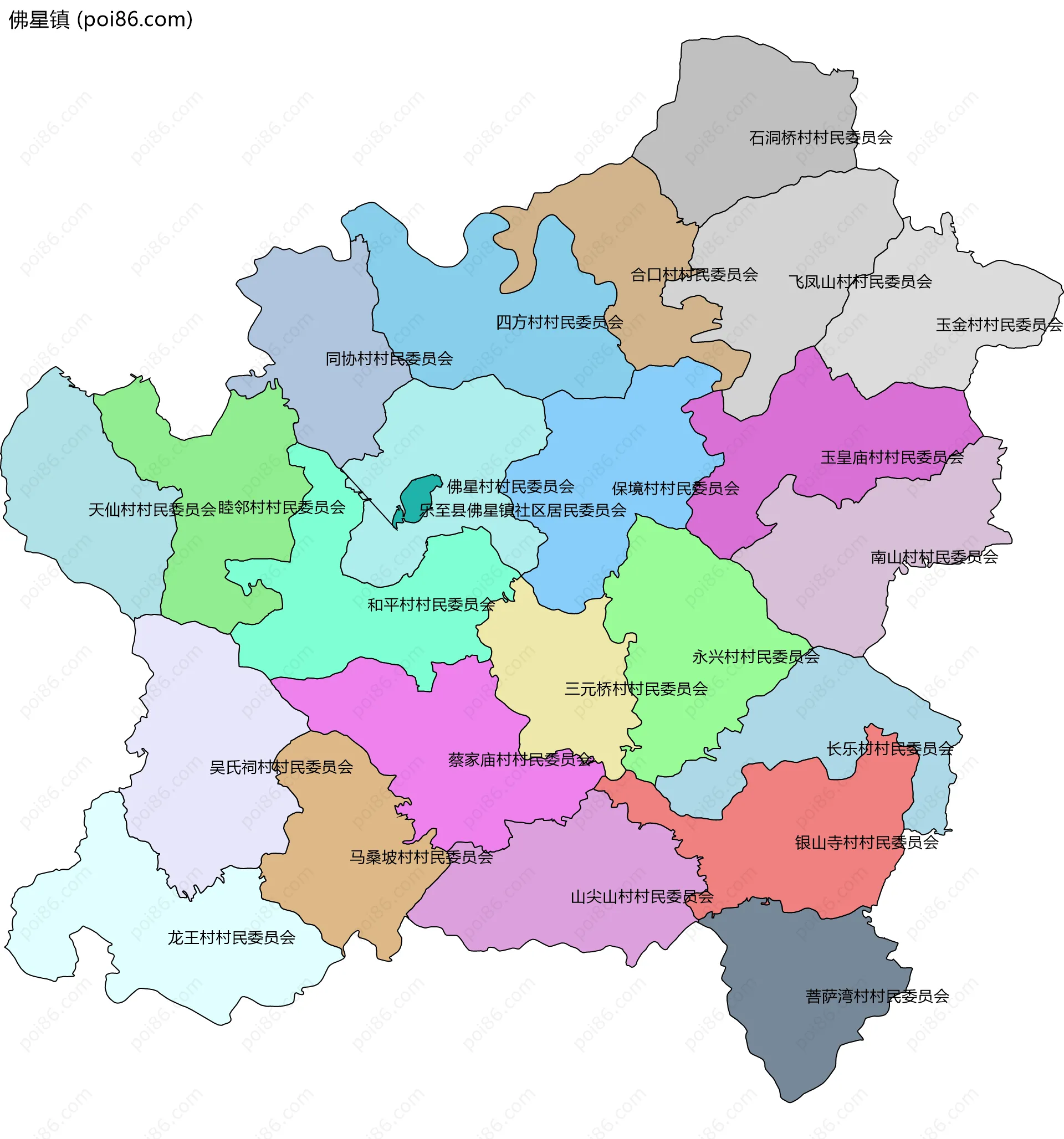 佛星镇边界地图(五级行政区划)