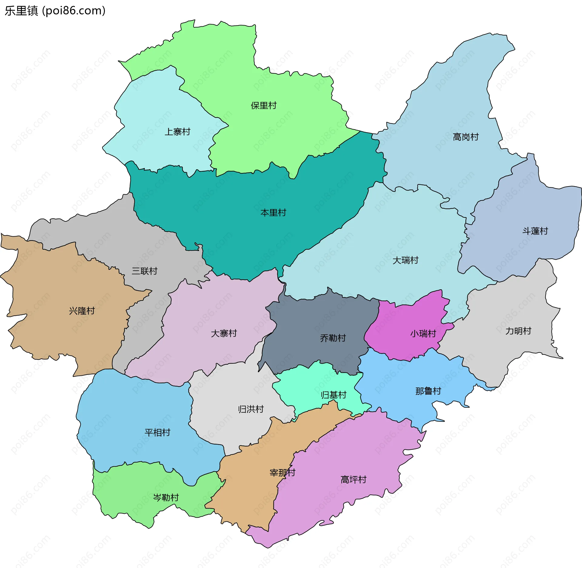 乐里镇边界地图(五级行政区划)