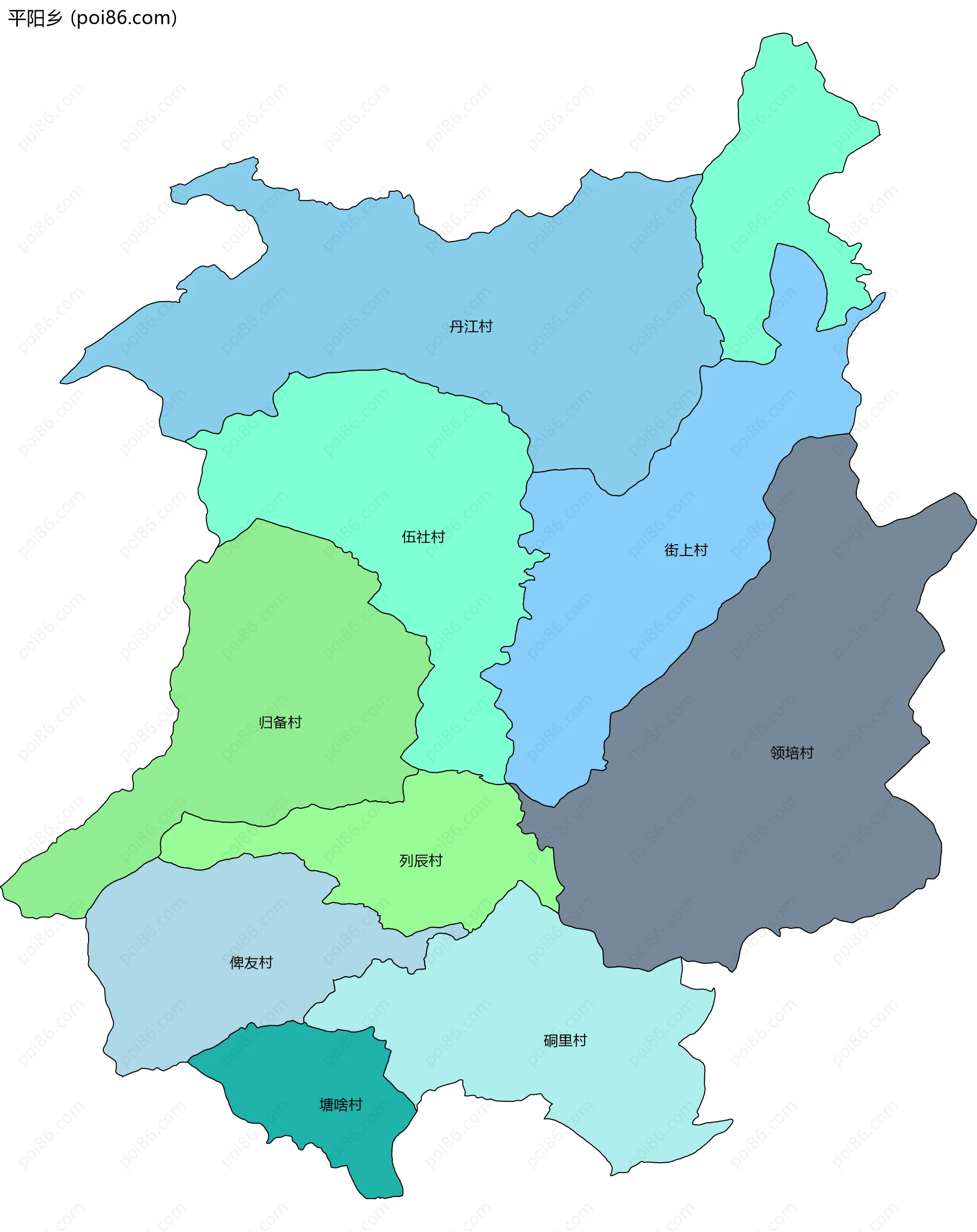 平阳乡边界地图(五级行政区划)