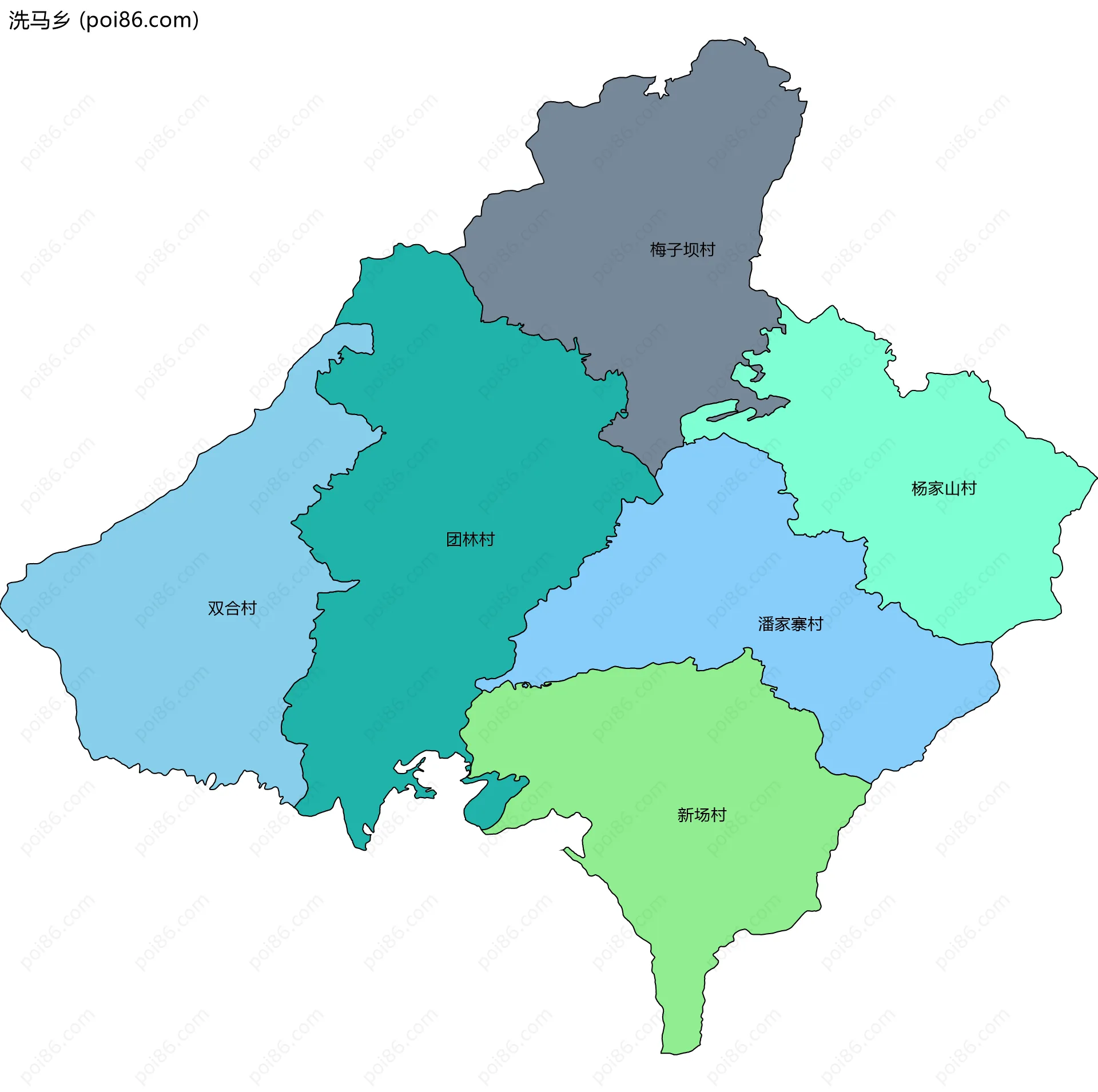 洗马乡边界地图(五级行政区划)