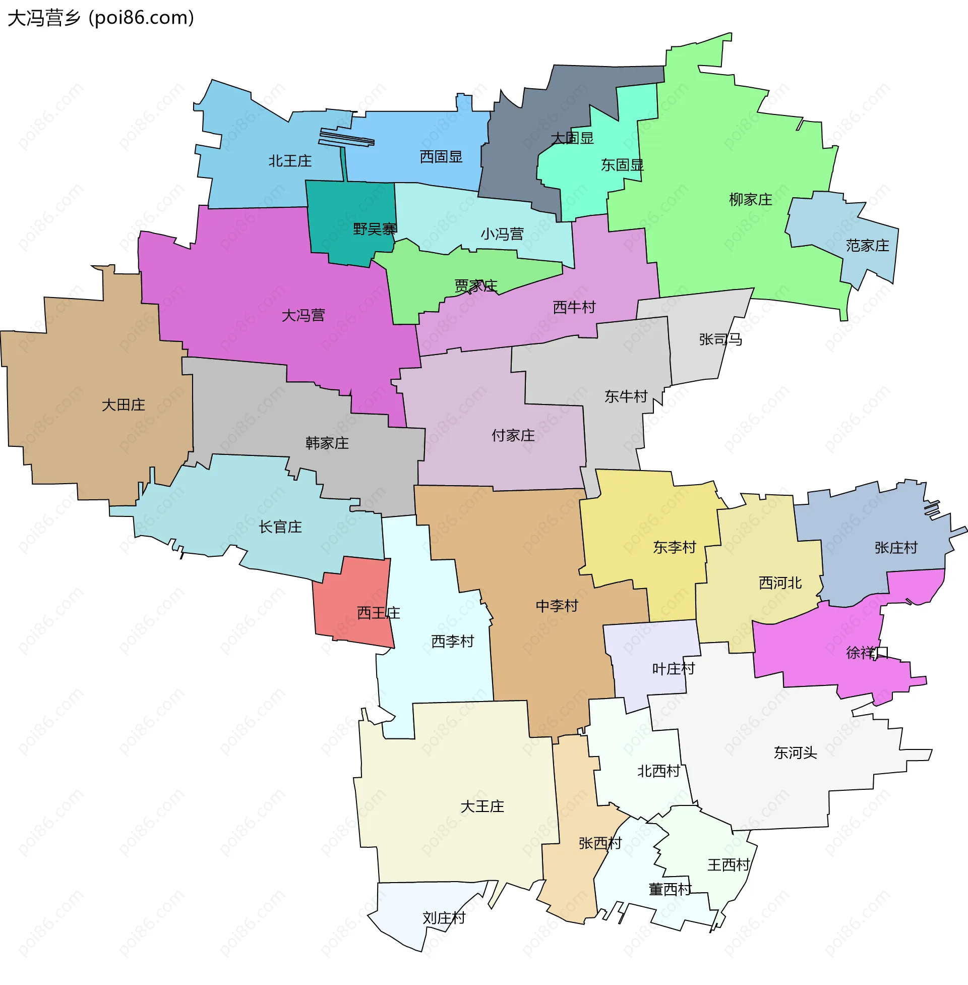 大冯营乡边界地图(五级行政区划)