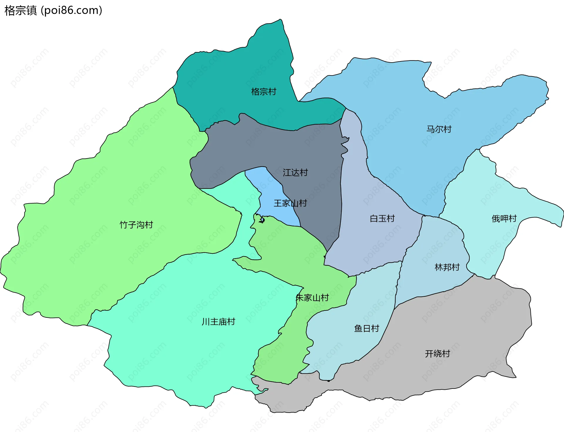 格宗镇边界地图(五级行政区划)