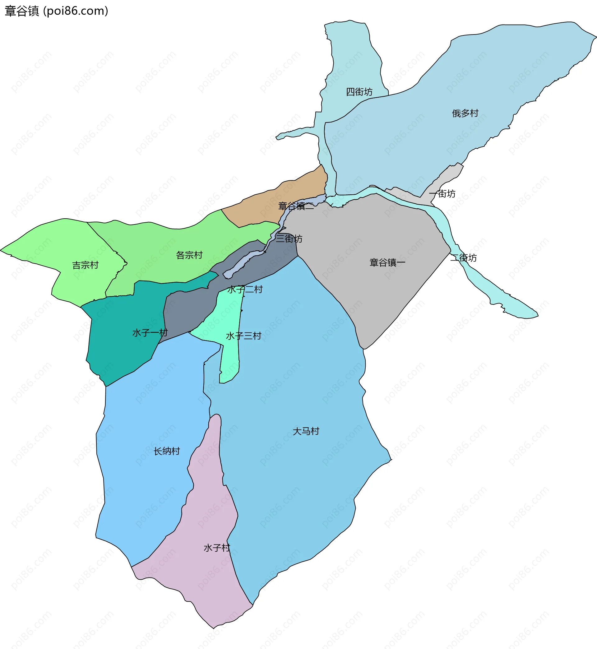 章谷镇边界地图(五级行政区划)