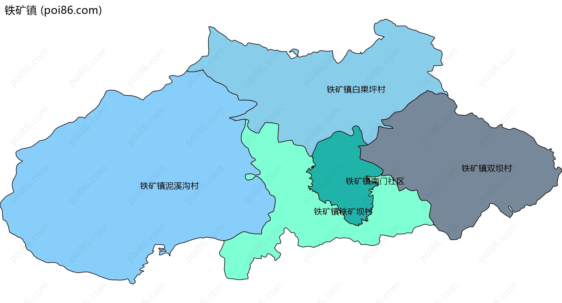 铁矿镇边界地图(五级行政区划)