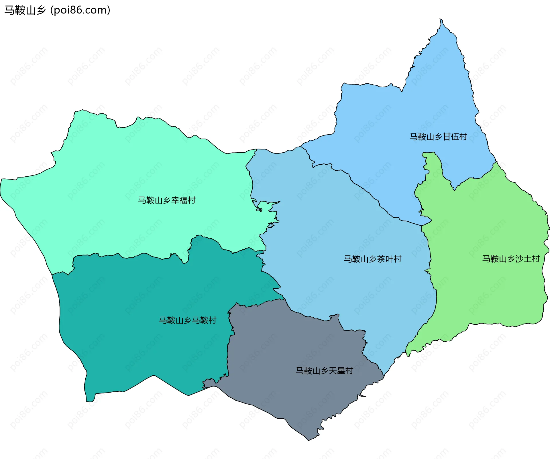 马鞍山乡边界地图(五级行政区划)