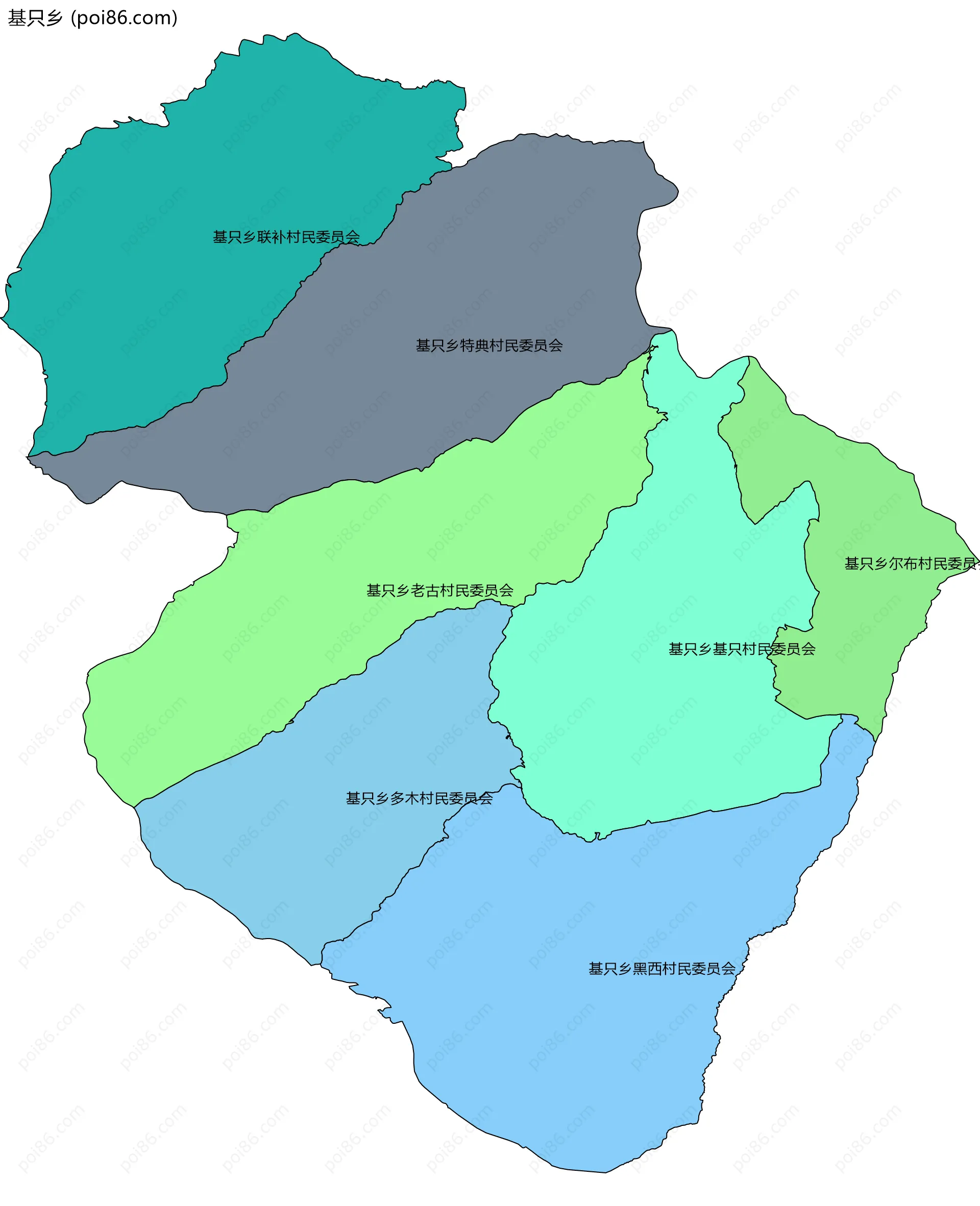 基只乡边界地图(五级行政区划)