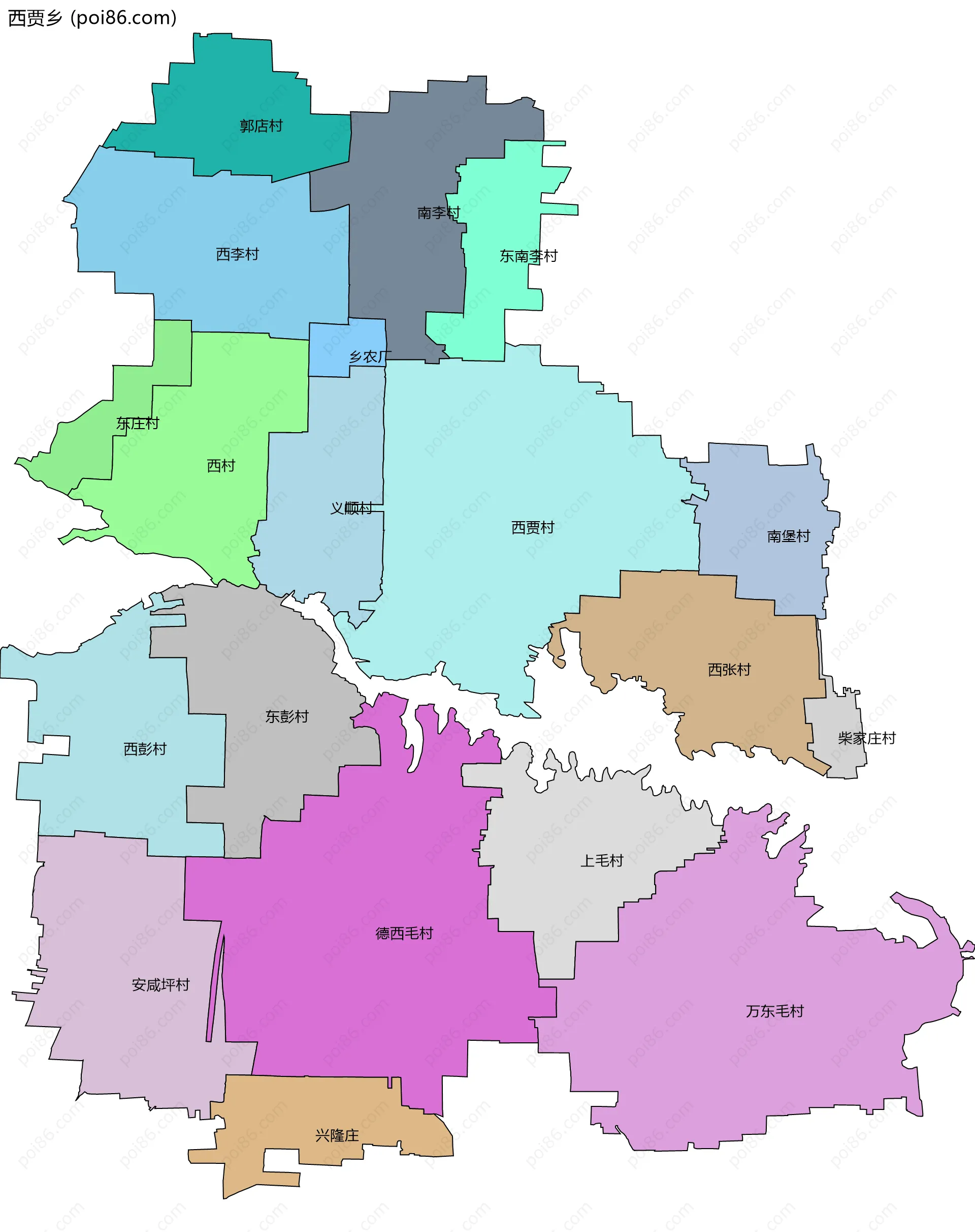 西贾乡边界地图(五级行政区划)