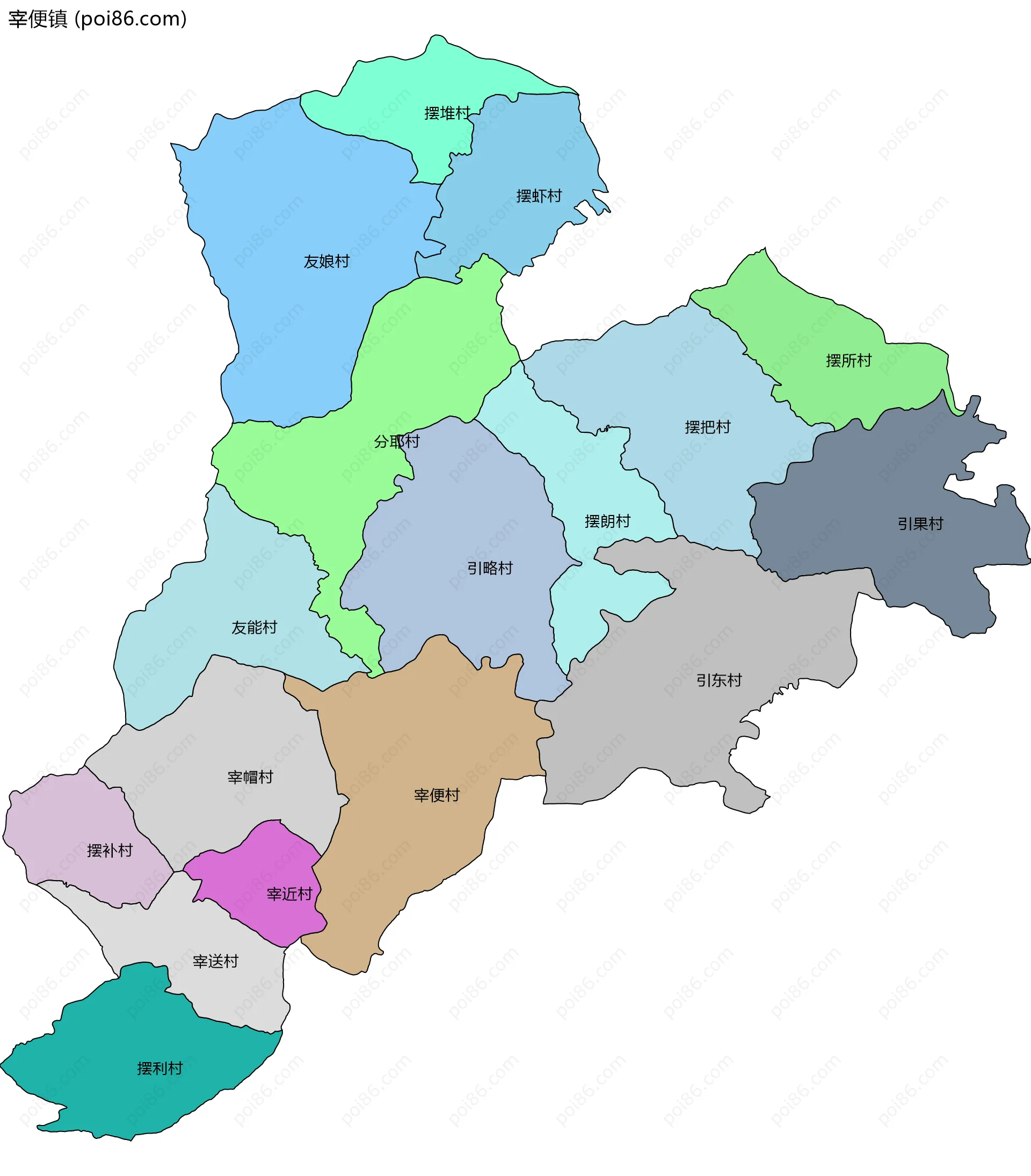 宰便镇边界地图(五级行政区划)