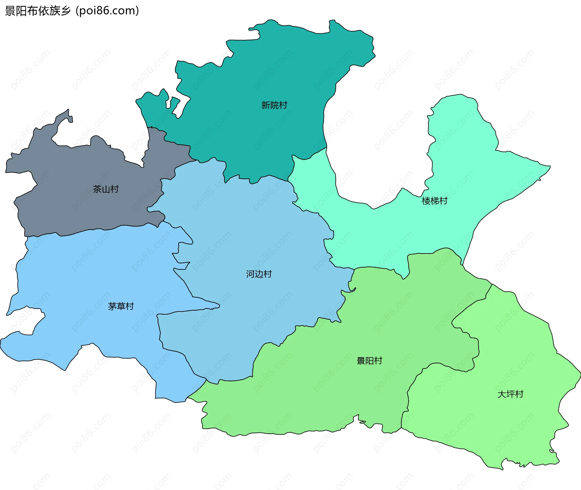 景阳布依族乡边界地图(五级行政区划)