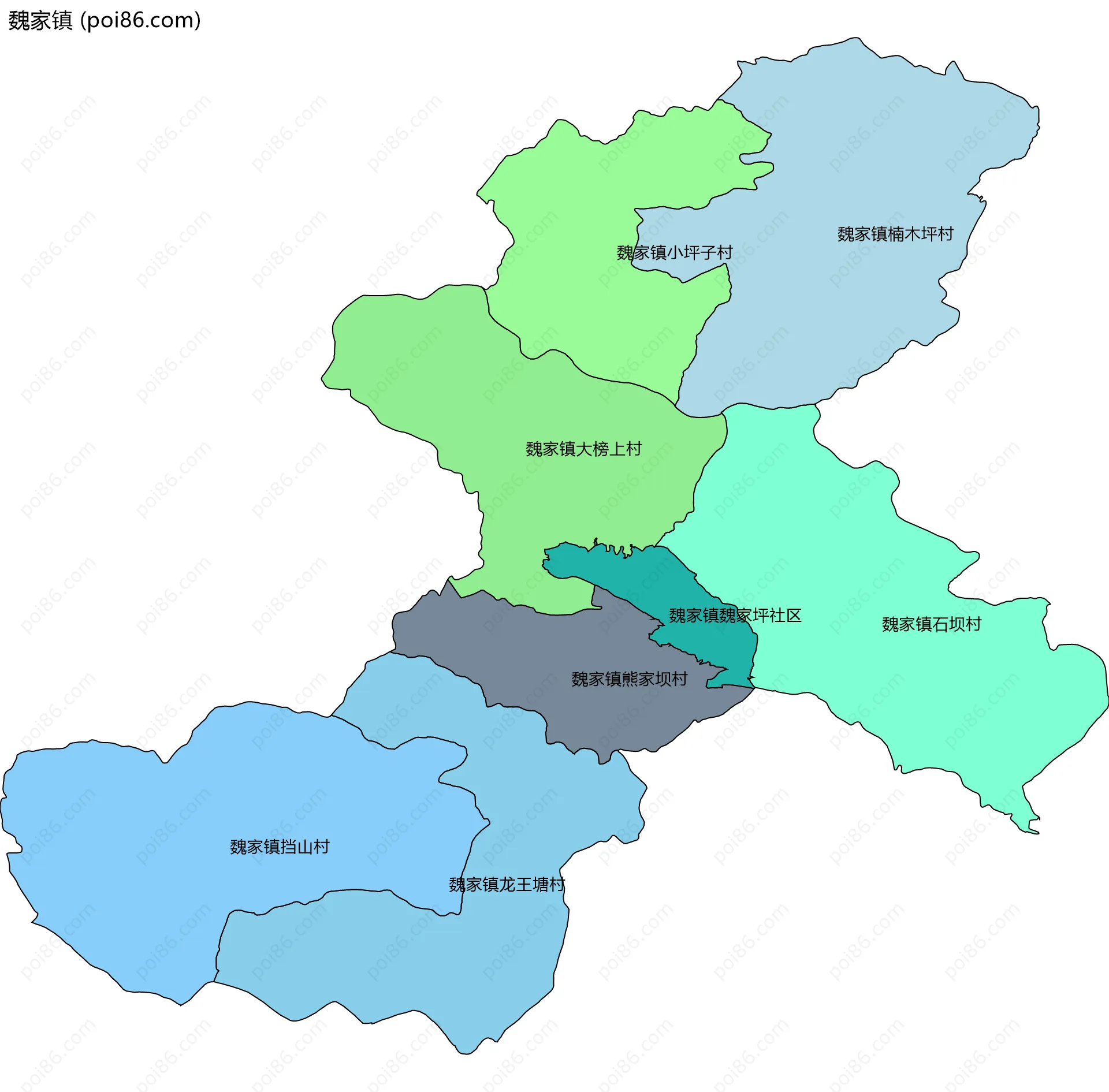 魏家镇边界地图(五级行政区划)