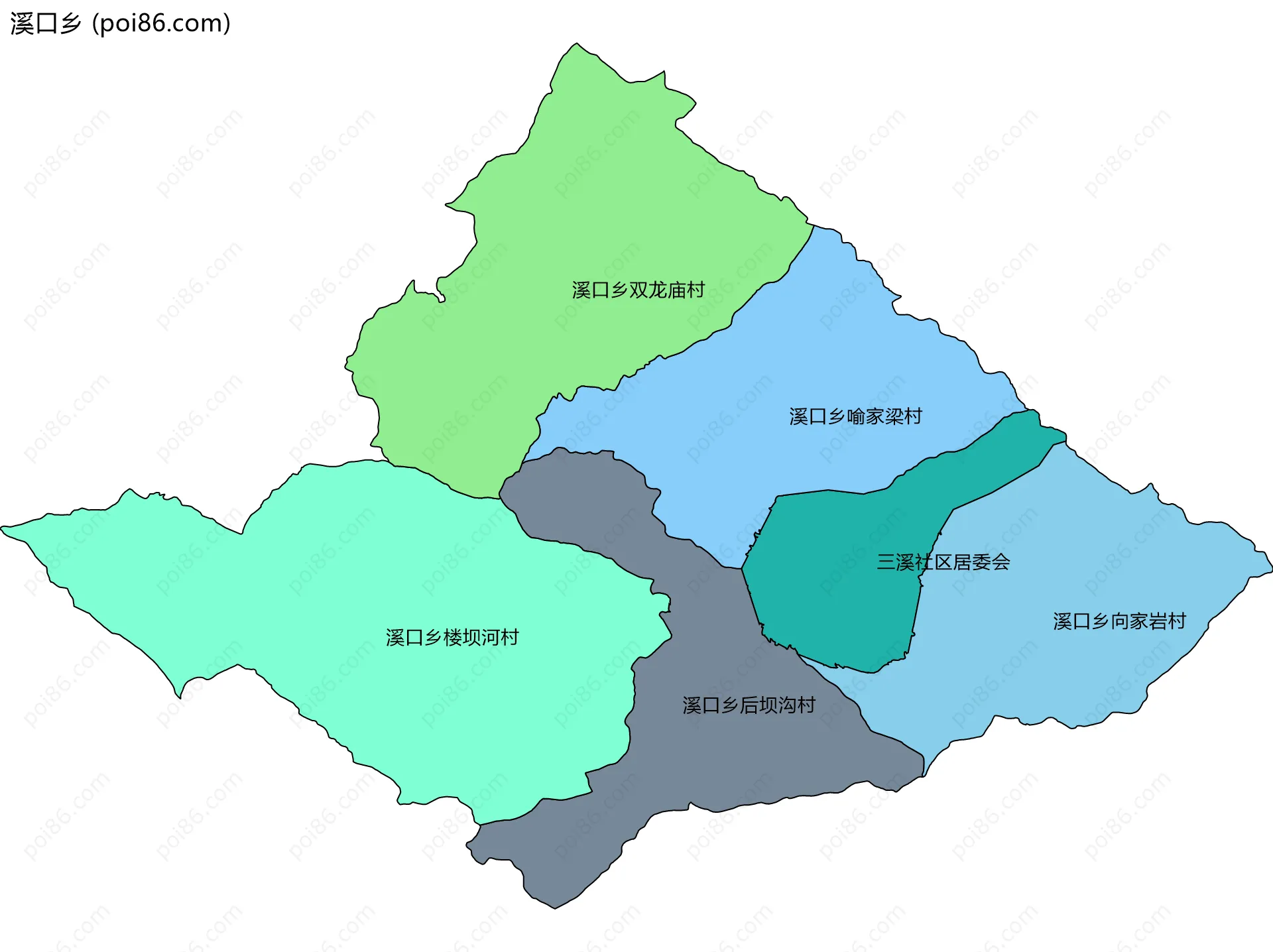 溪口乡边界地图(五级行政区划)