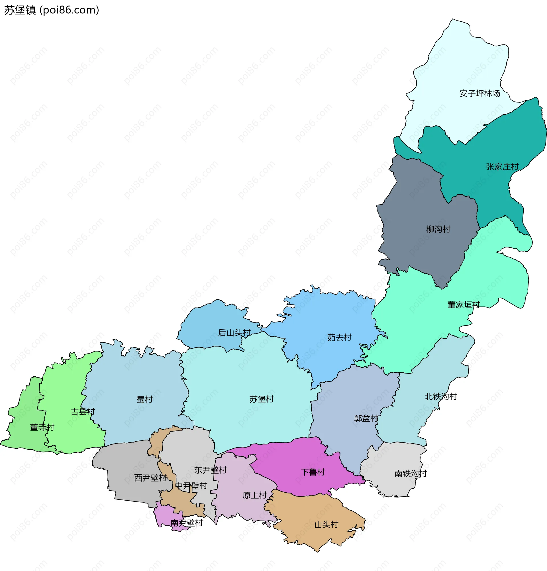 苏堡镇边界地图(五级行政区划)