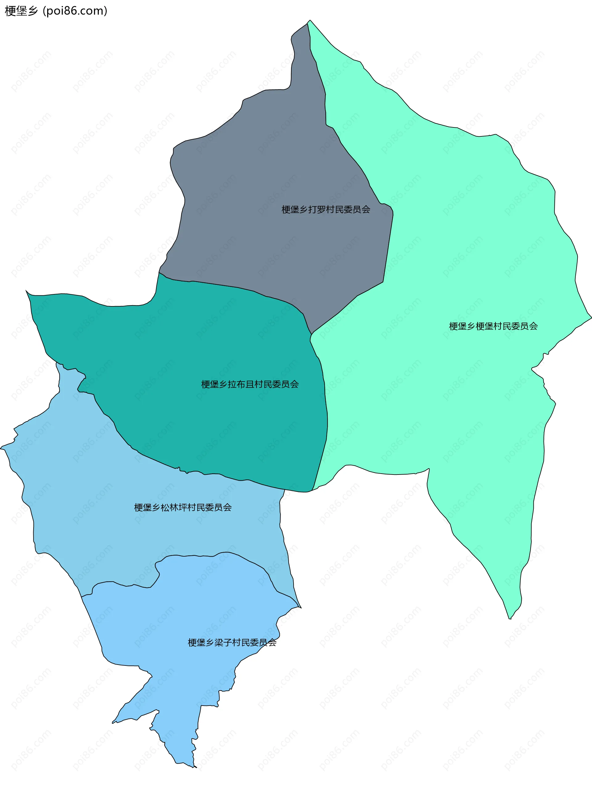 梗堡乡边界地图(五级行政区划)