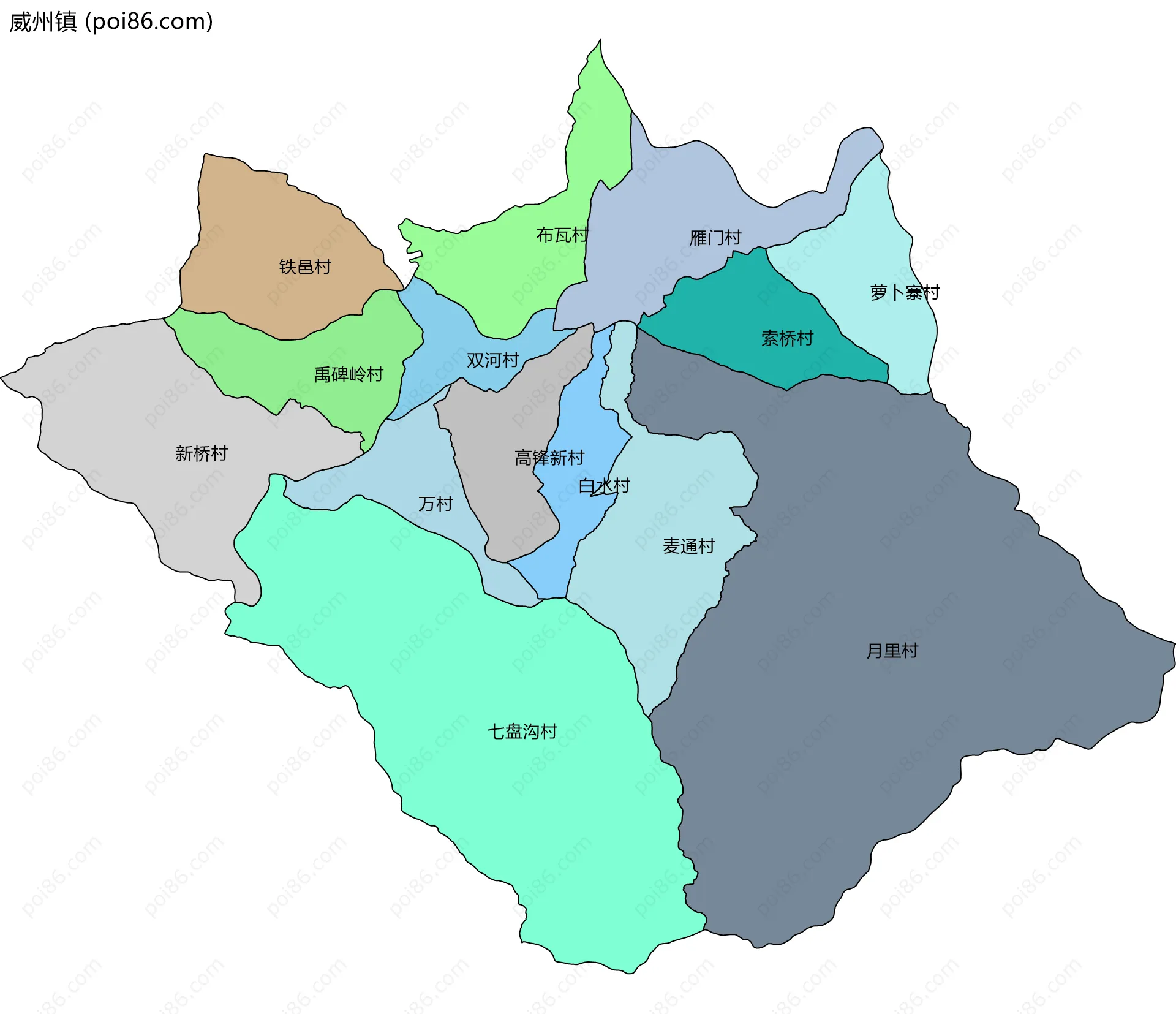 威州镇边界地图(五级行政区划)
