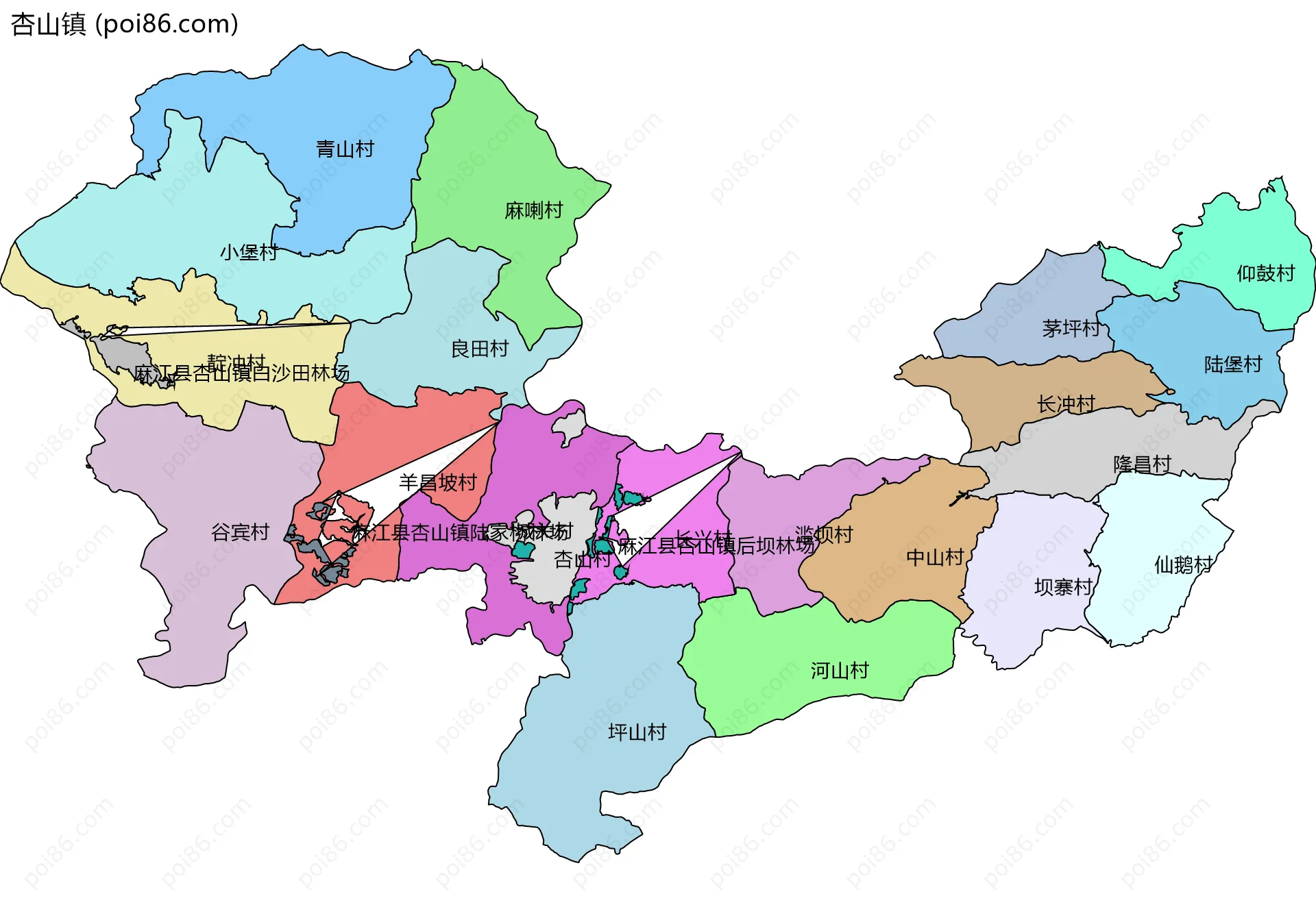 杏山镇边界地图(五级行政区划)