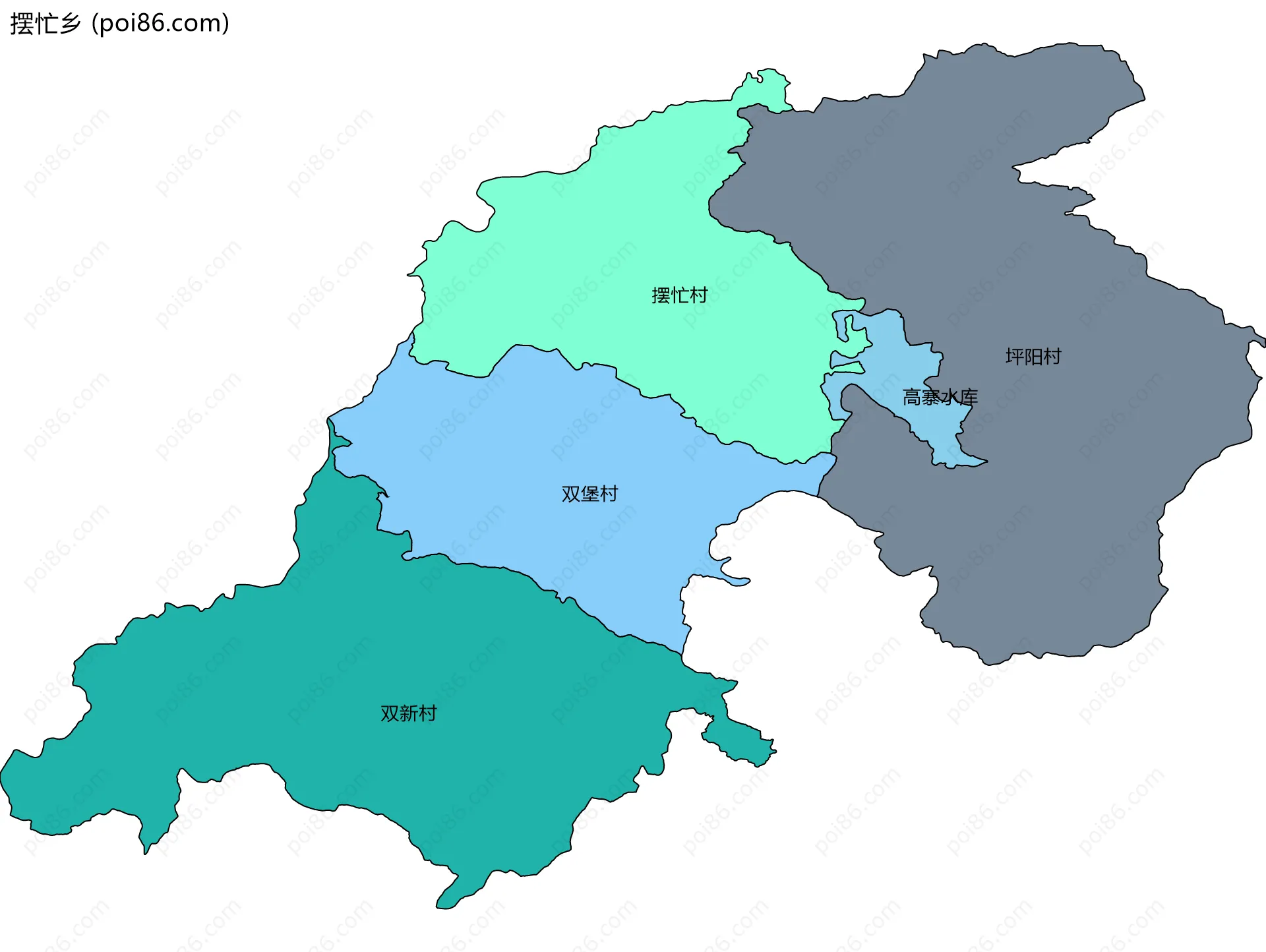 摆忙乡边界地图(五级行政区划)