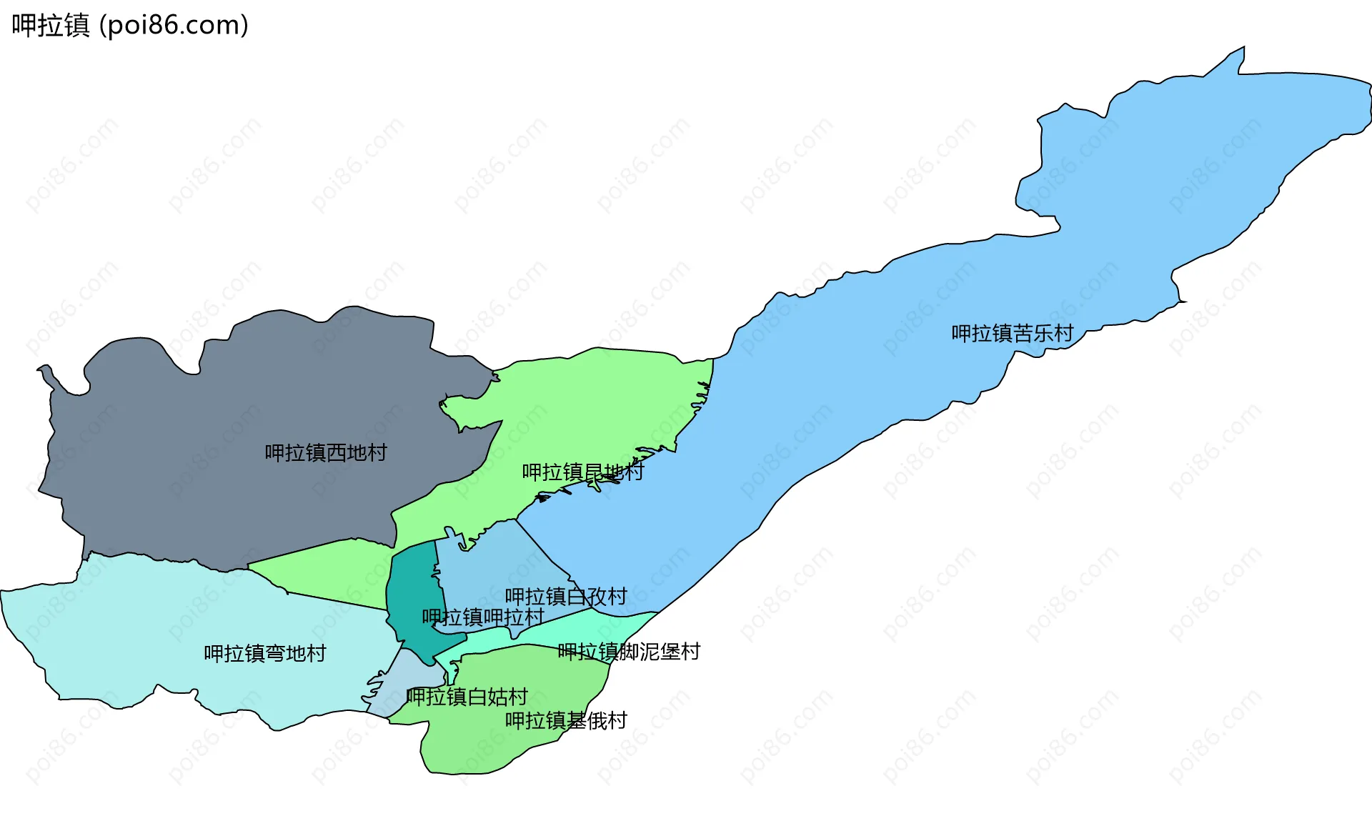 呷拉镇边界地图(五级行政区划)