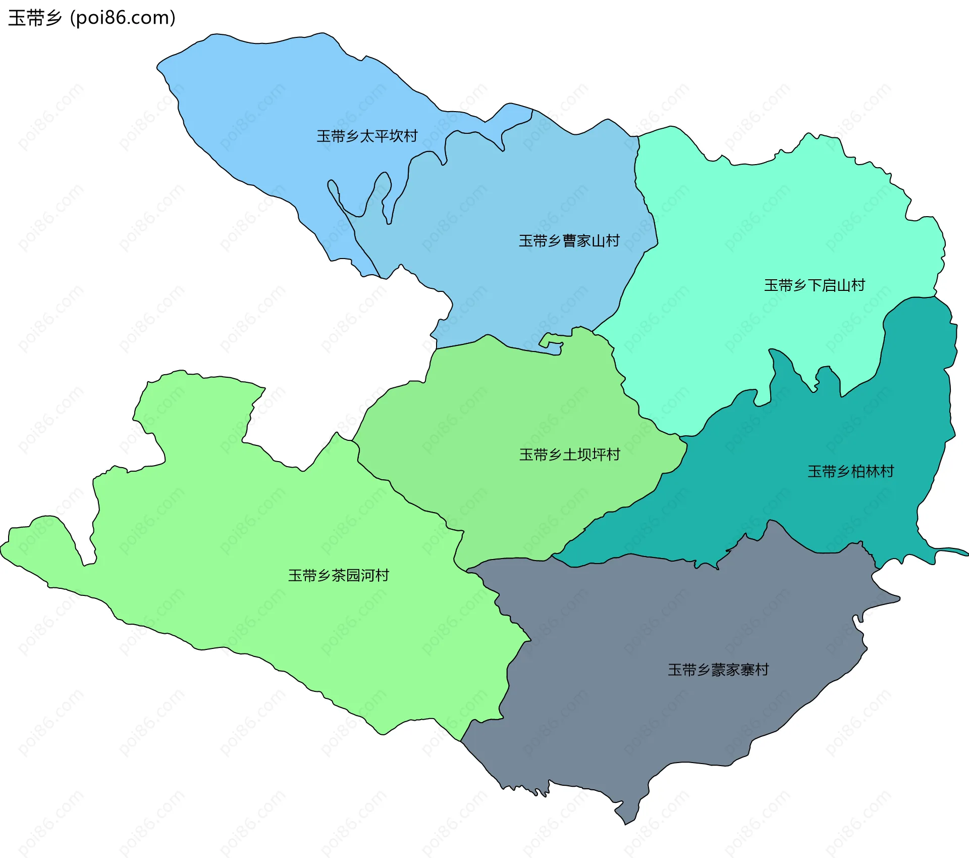 玉带乡边界地图(五级行政区划)