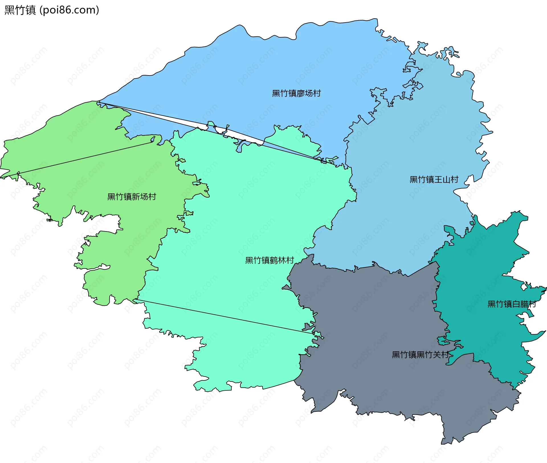 黑竹镇边界地图(五级行政区划)