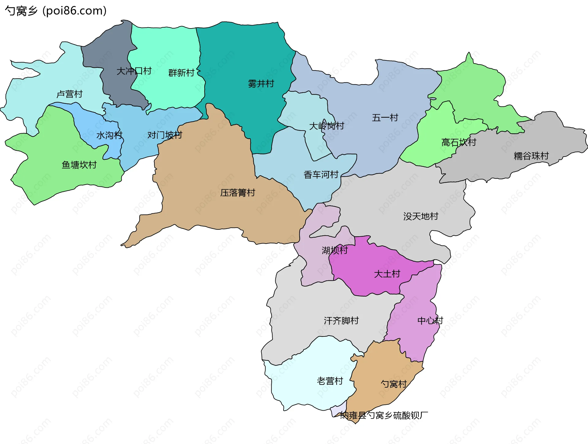勺窝乡边界地图(五级行政区划)