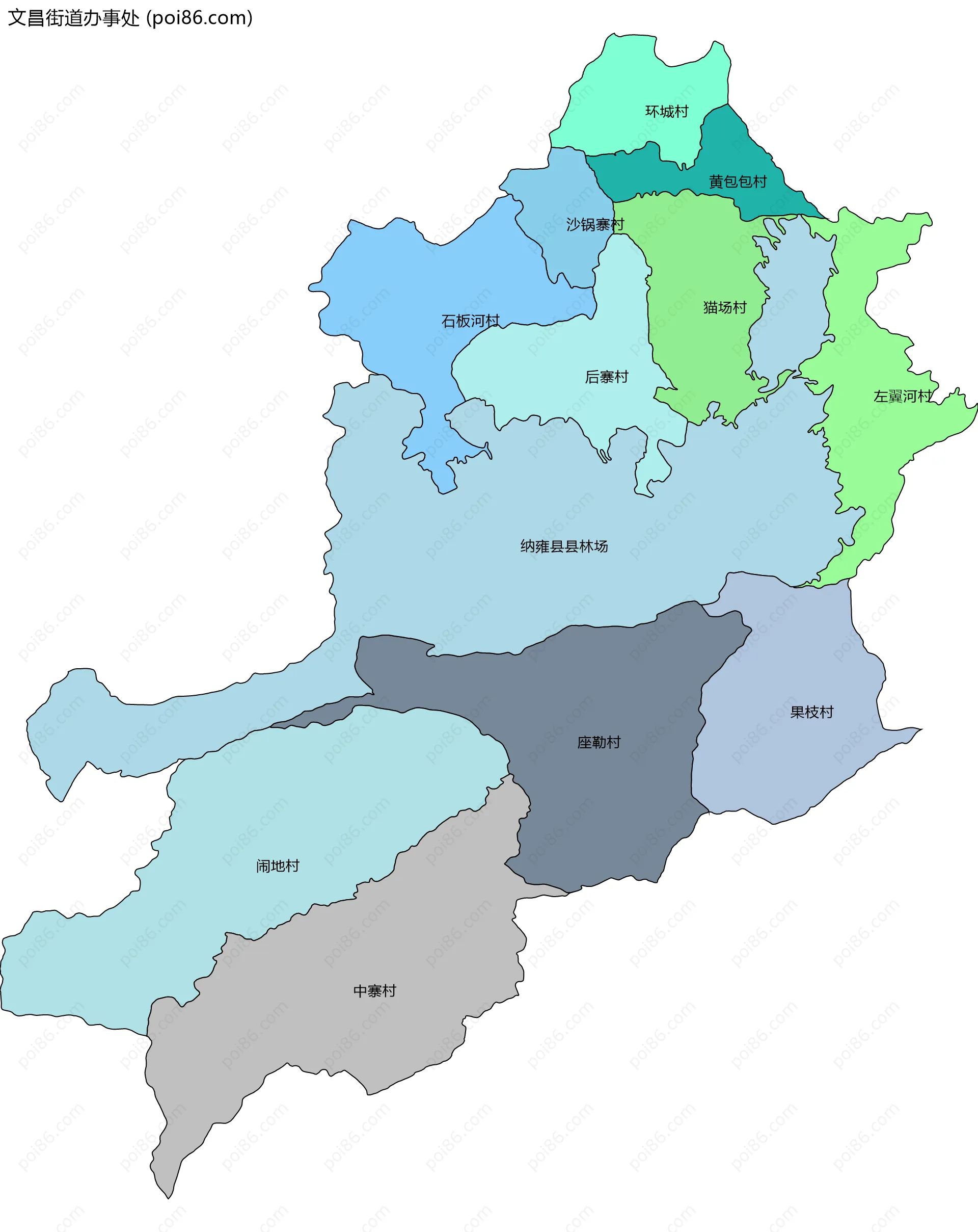 文昌街道办事处边界地图(五级行政区划)