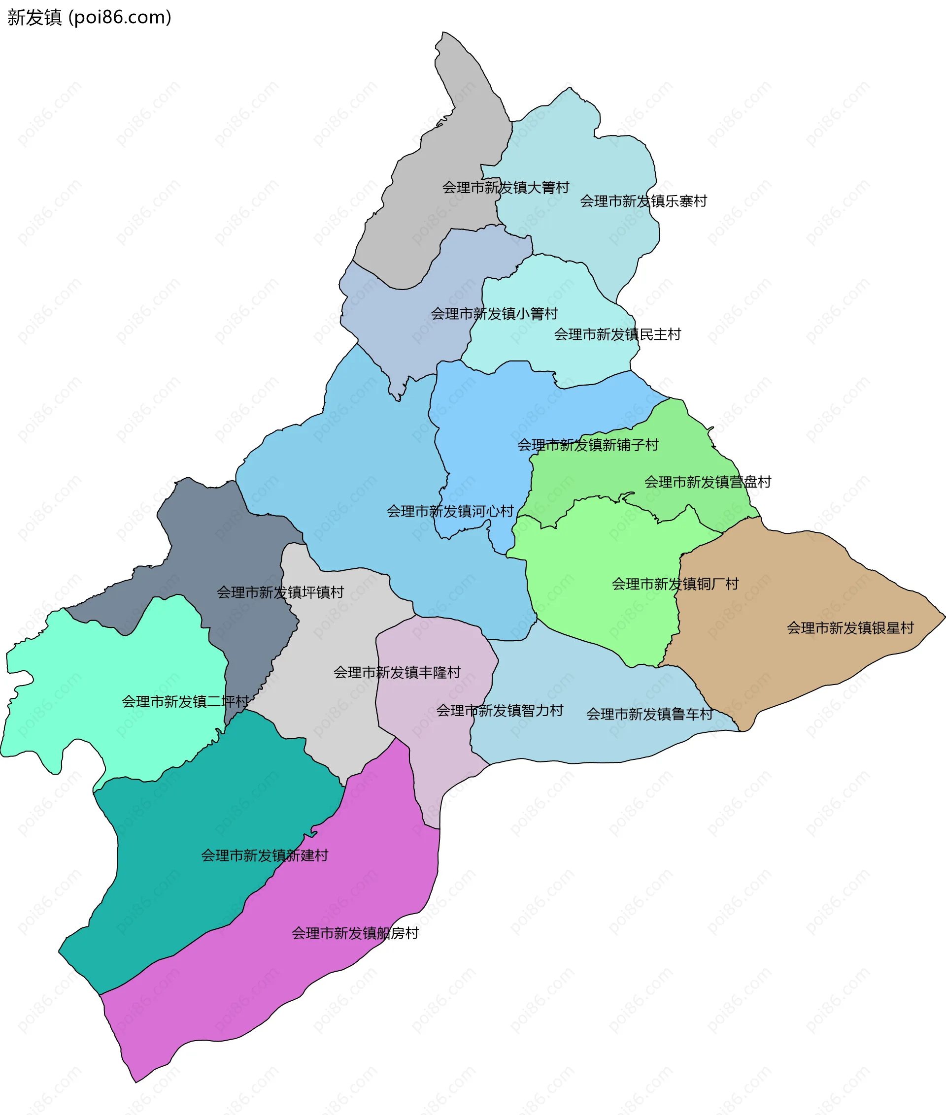 新发镇边界地图(五级行政区划)