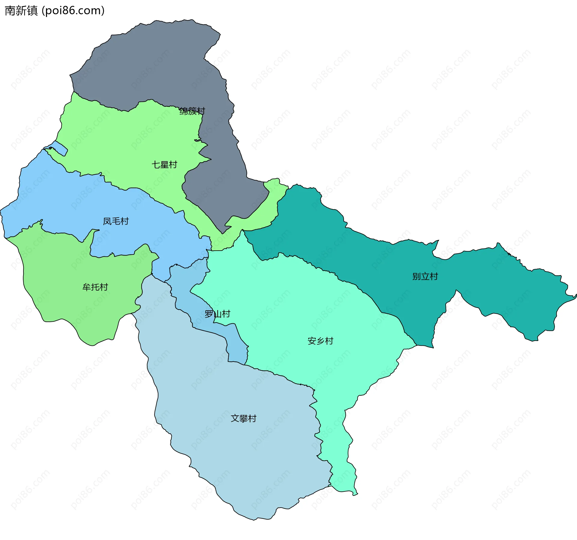 南新镇边界地图(五级行政区划)