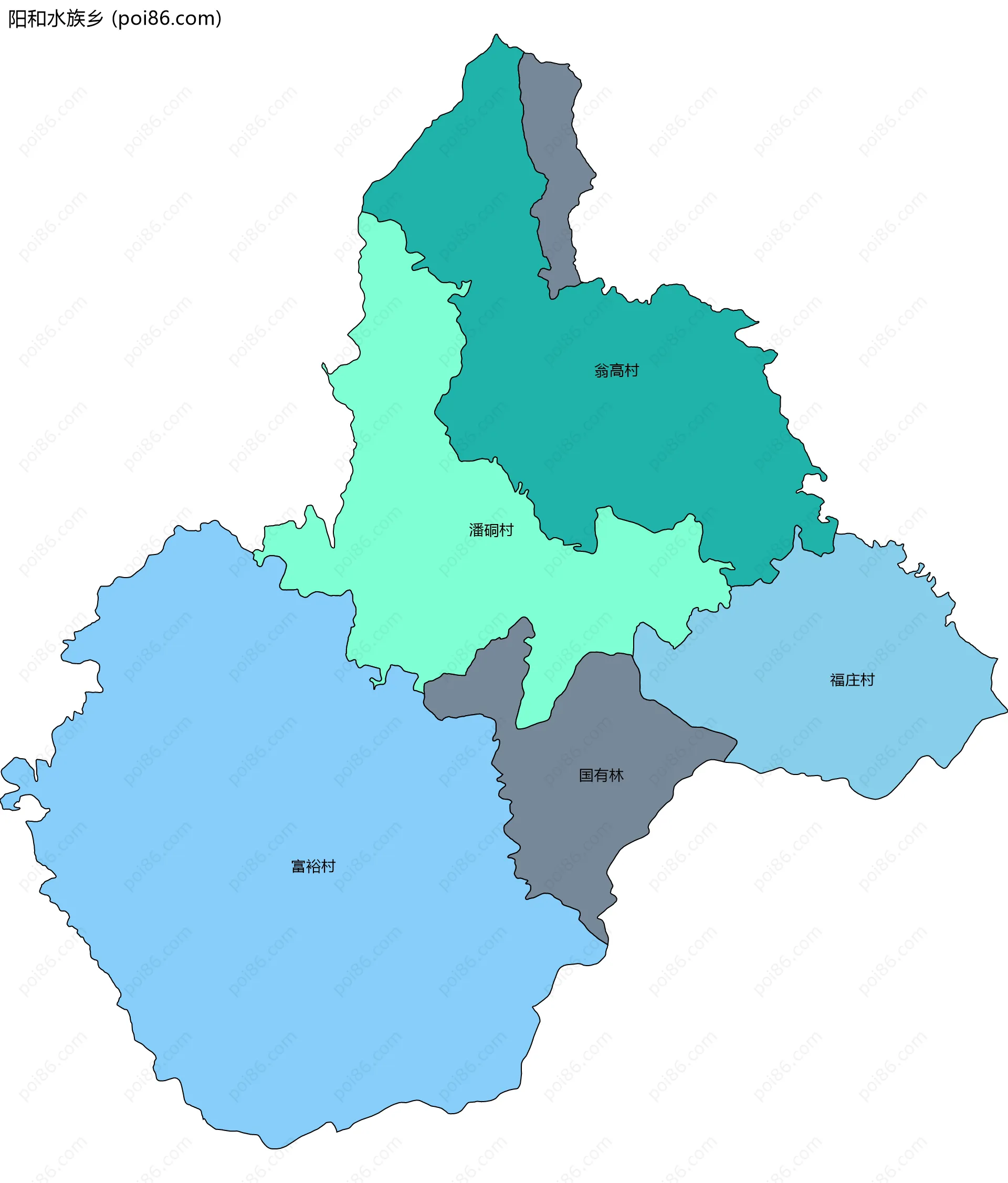 阳和水族乡边界地图(五级行政区划)