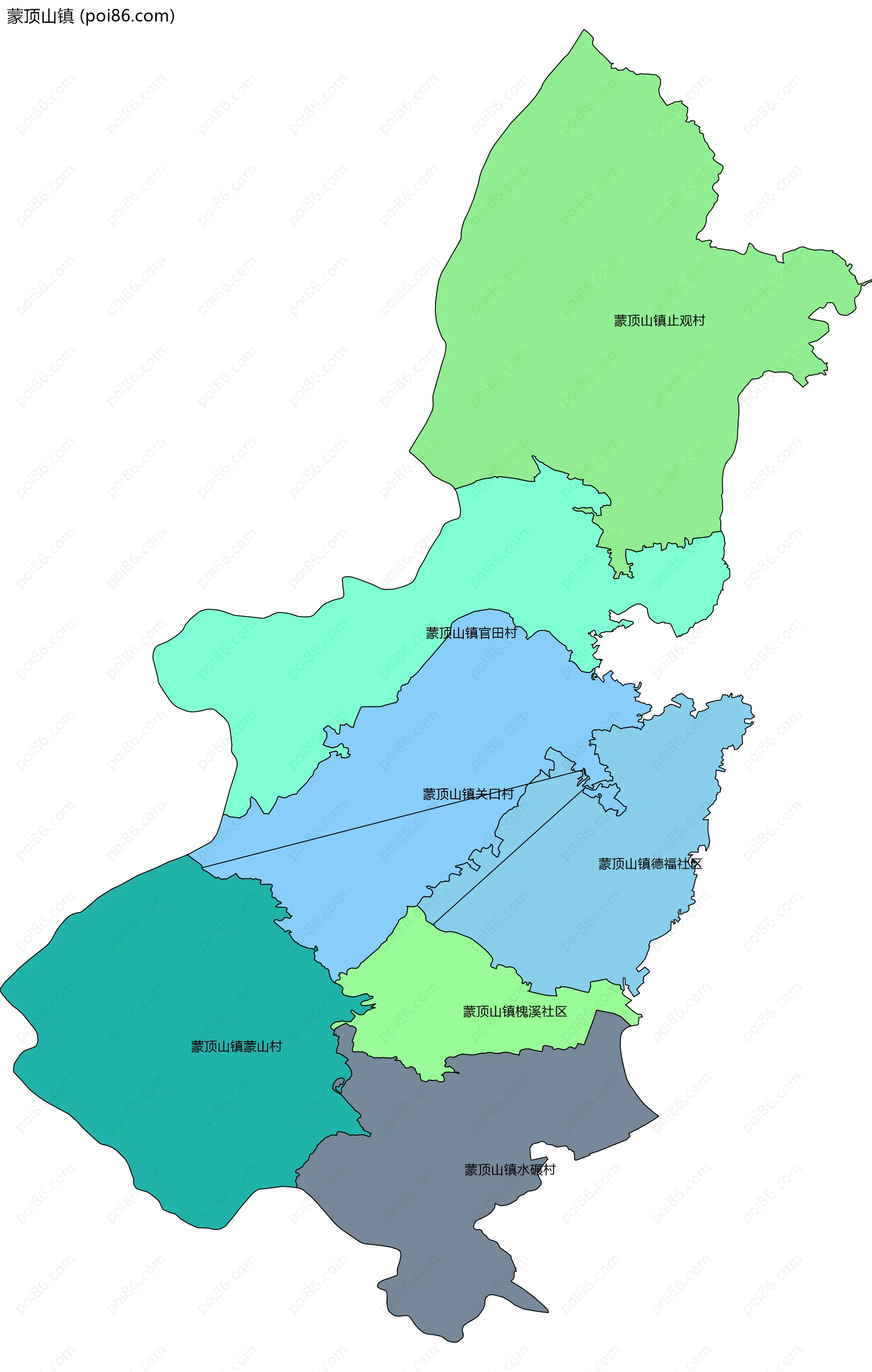 蒙顶山镇边界地图(五级行政区划)