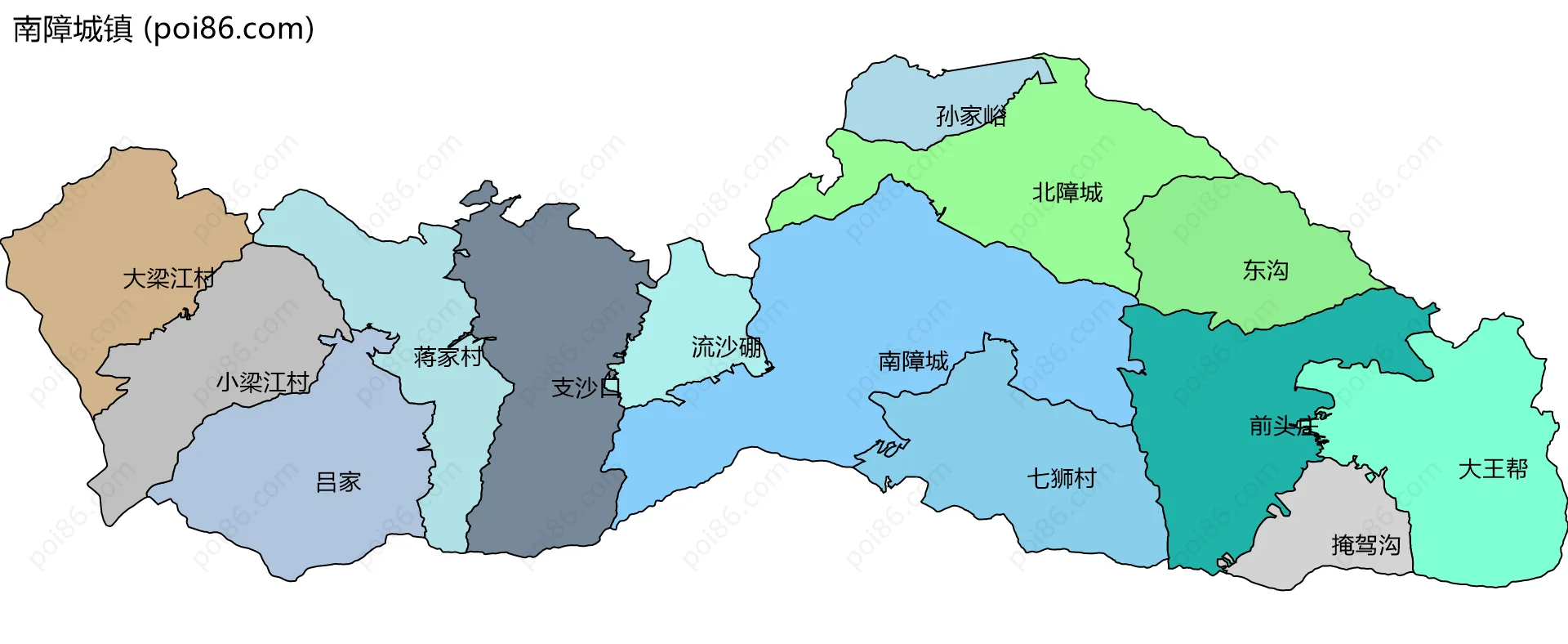 南障城镇边界地图(五级行政区划)