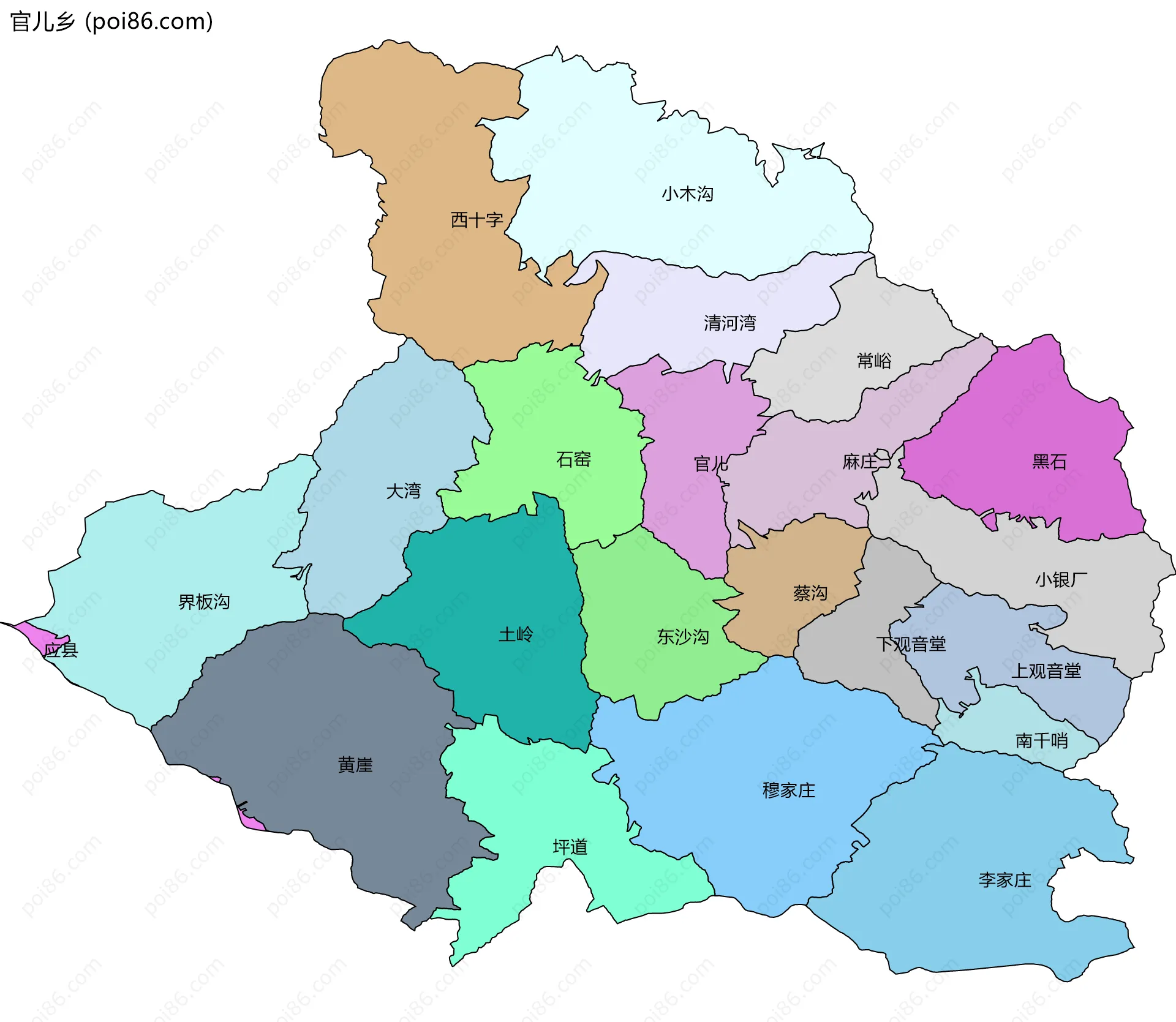 官儿乡边界地图(五级行政区划)