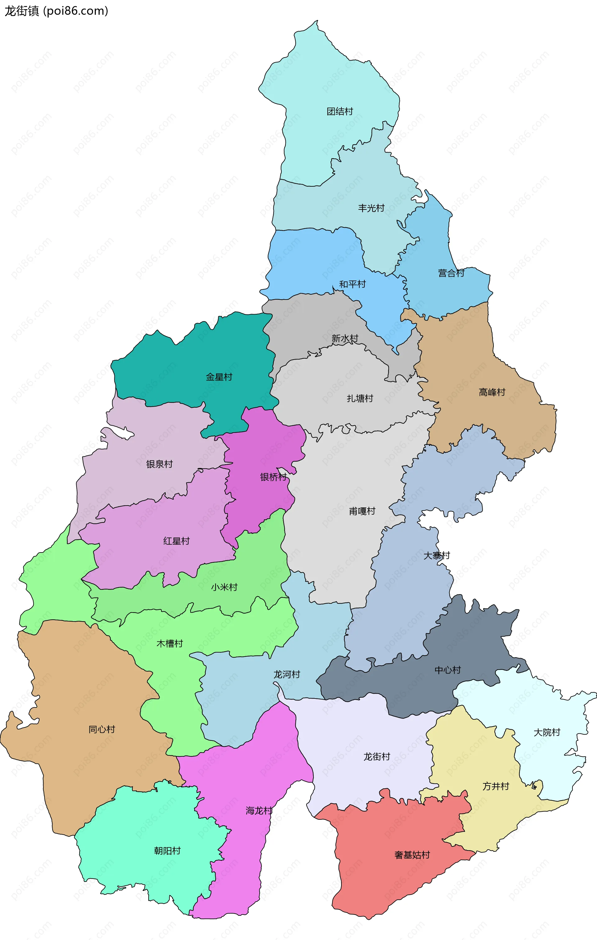 龙街镇边界地图(五级行政区划)