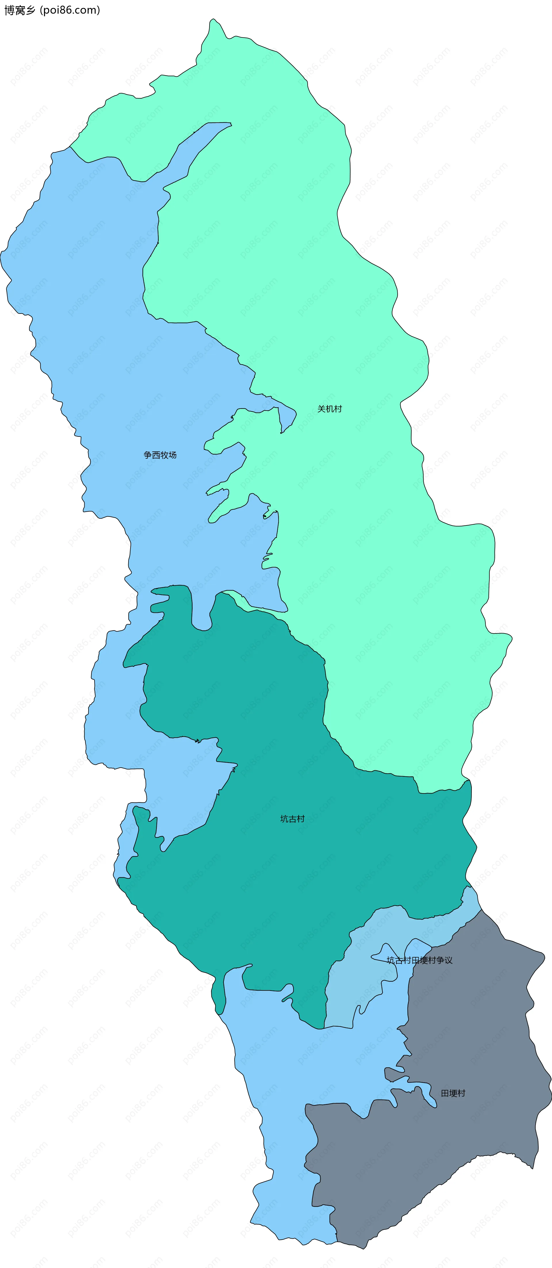 博窝乡边界地图(五级行政区划)