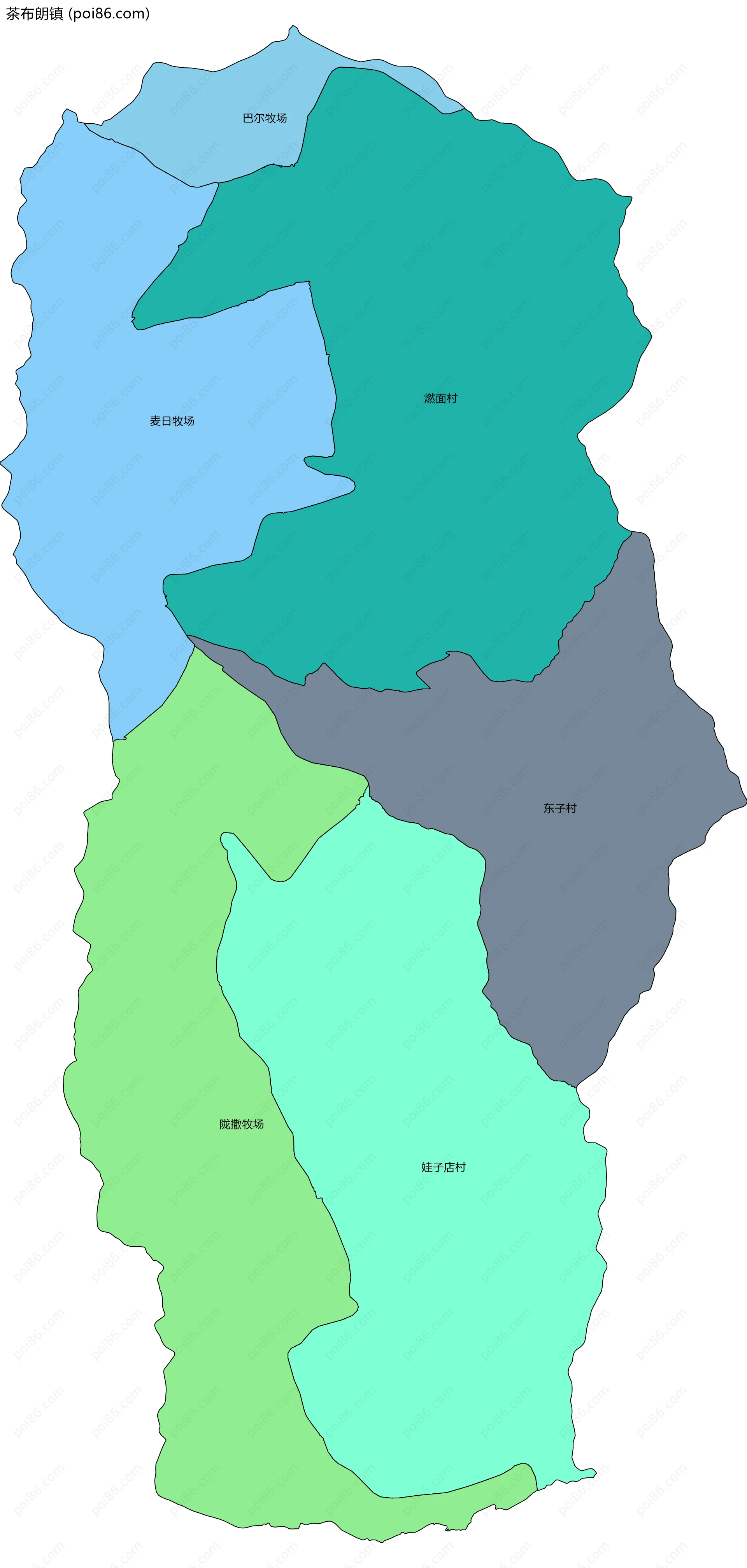 茶布朗镇边界地图(五级行政区划)