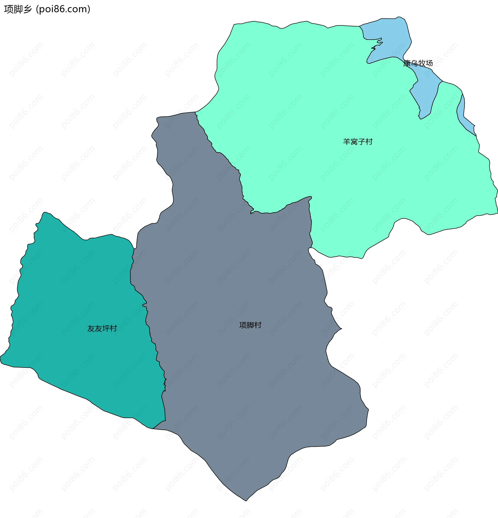 项脚乡边界地图(五级行政区划)