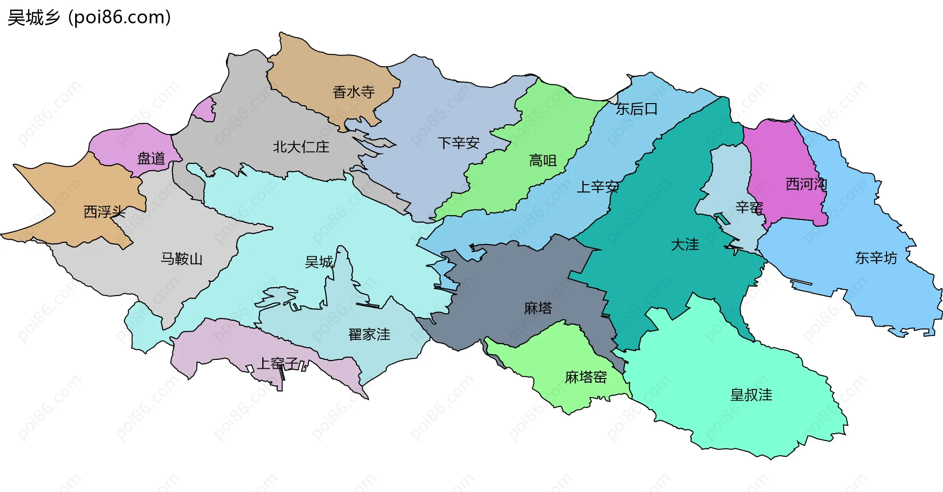 吴城乡边界地图(五级行政区划)