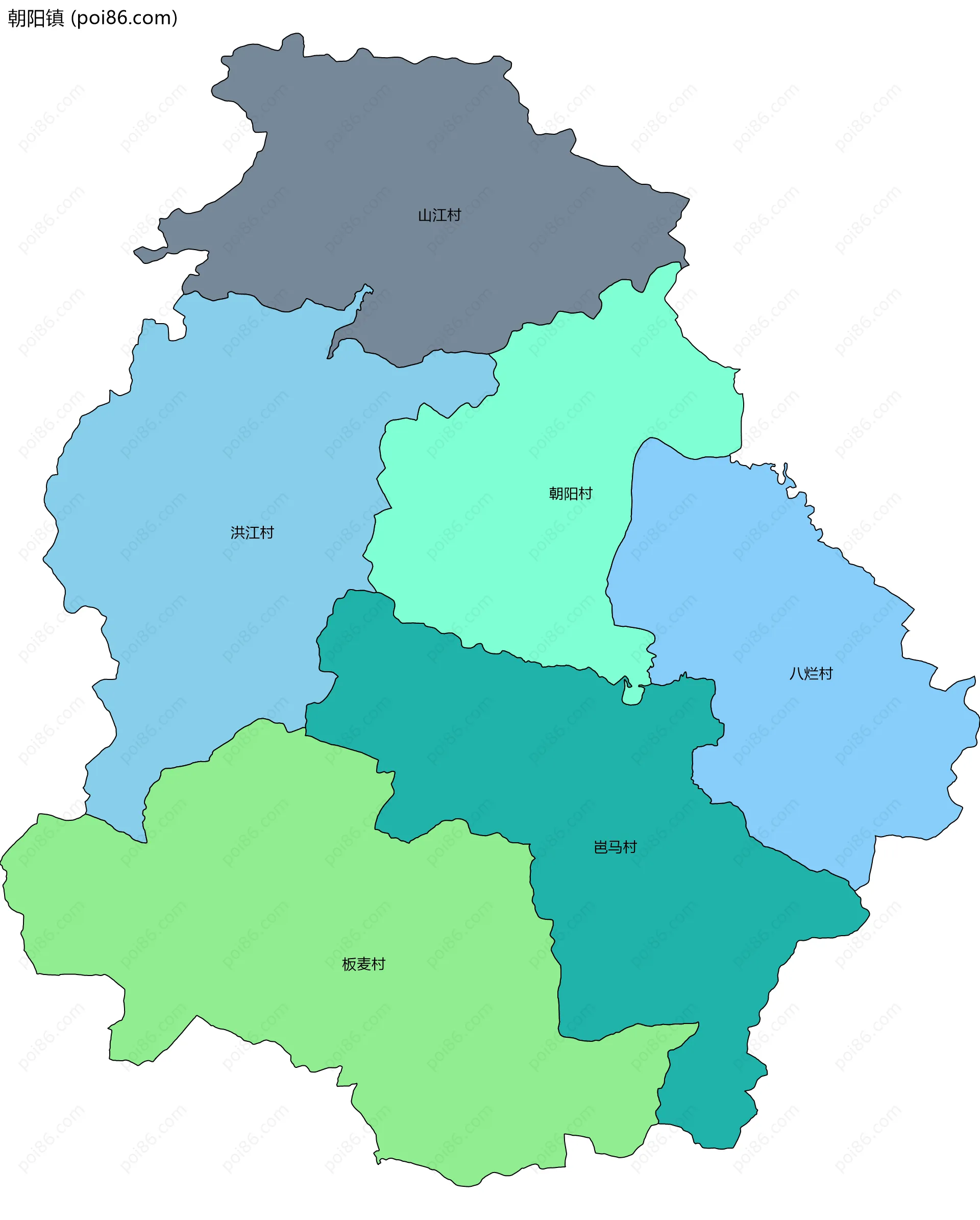 朝阳镇边界地图(五级行政区划)