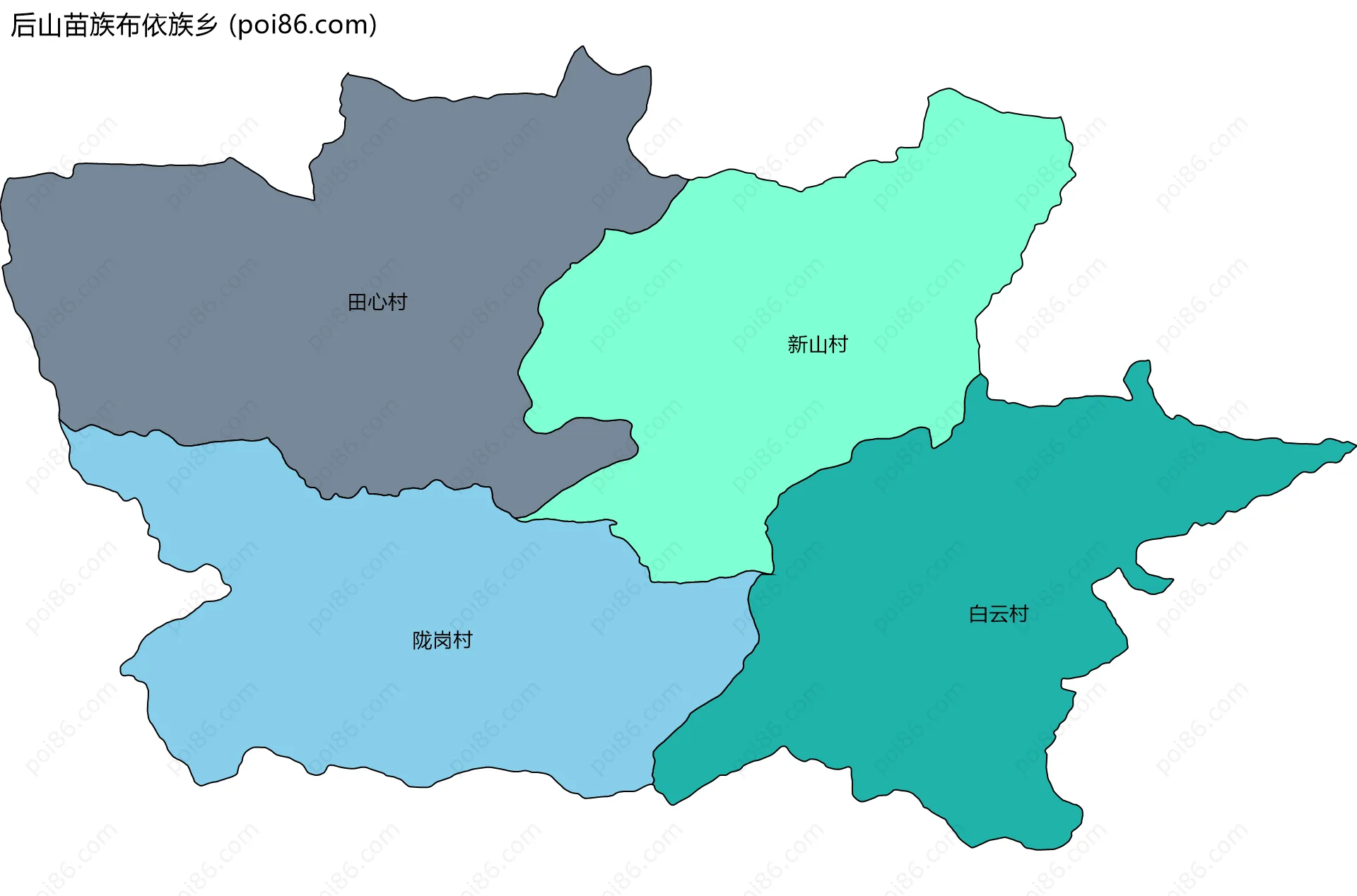 后山苗族布依族乡边界地图(五级行政区划)