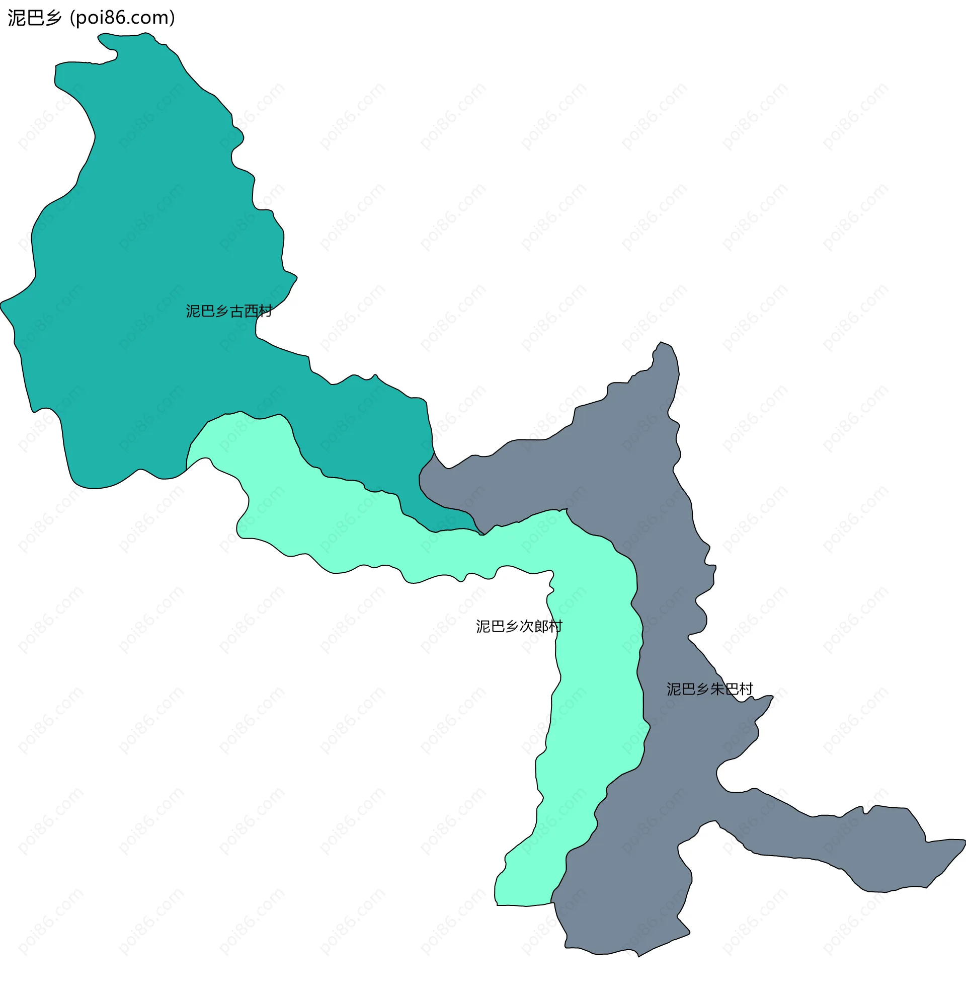 泥巴乡边界地图(五级行政区划)