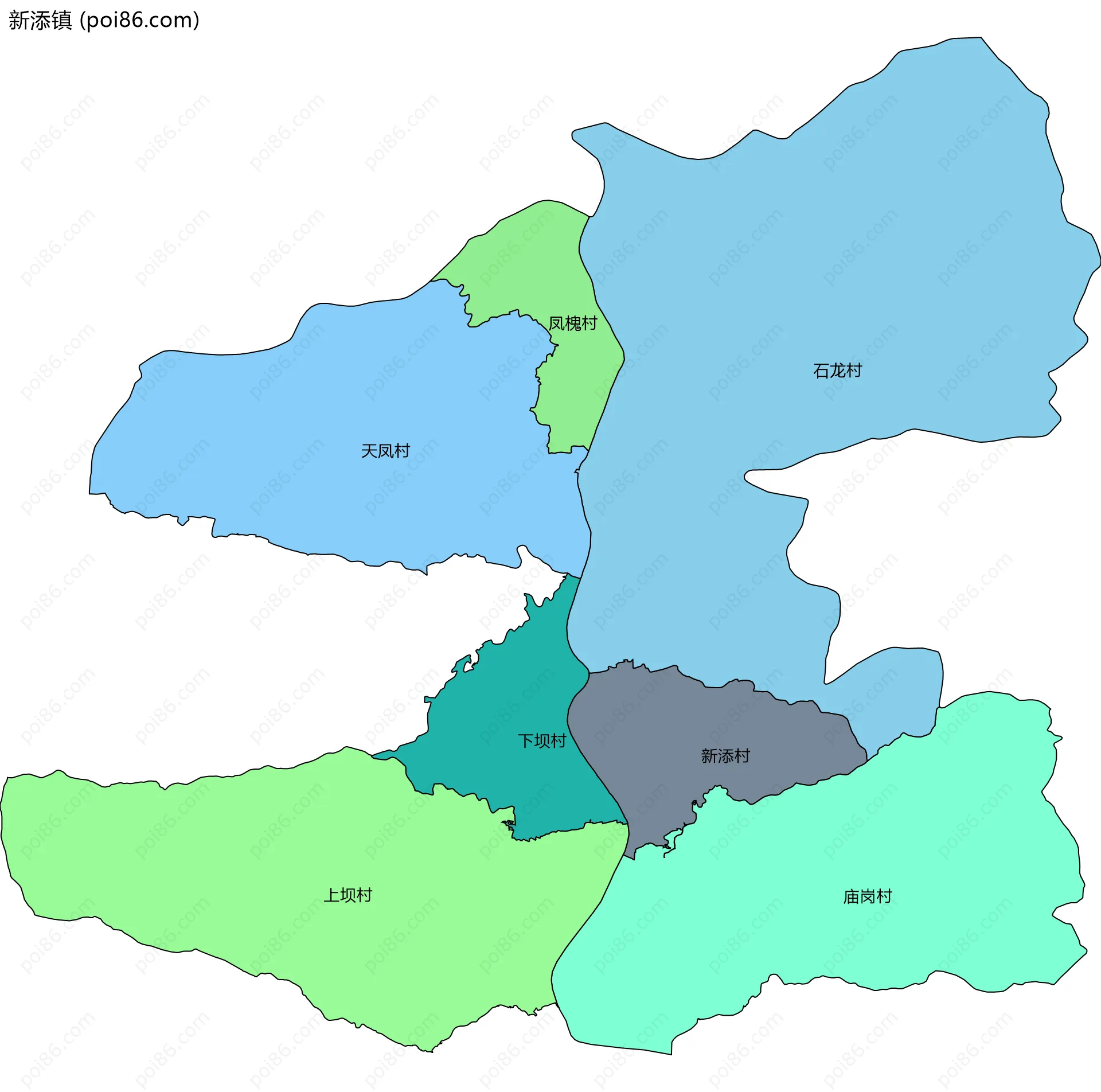 新添镇边界地图(五级行政区划)