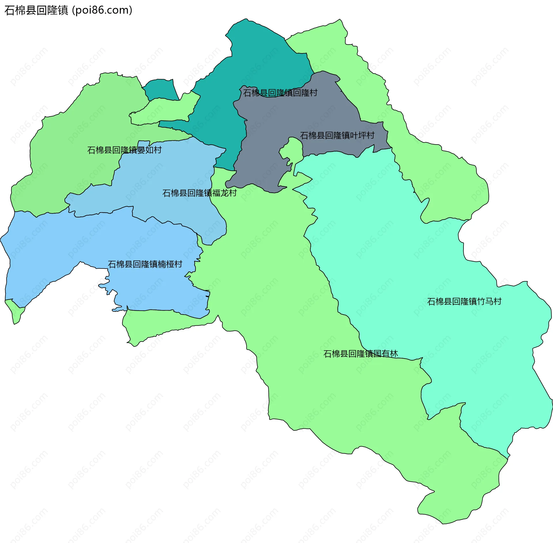 石棉县回隆镇边界地图(五级行政区划)