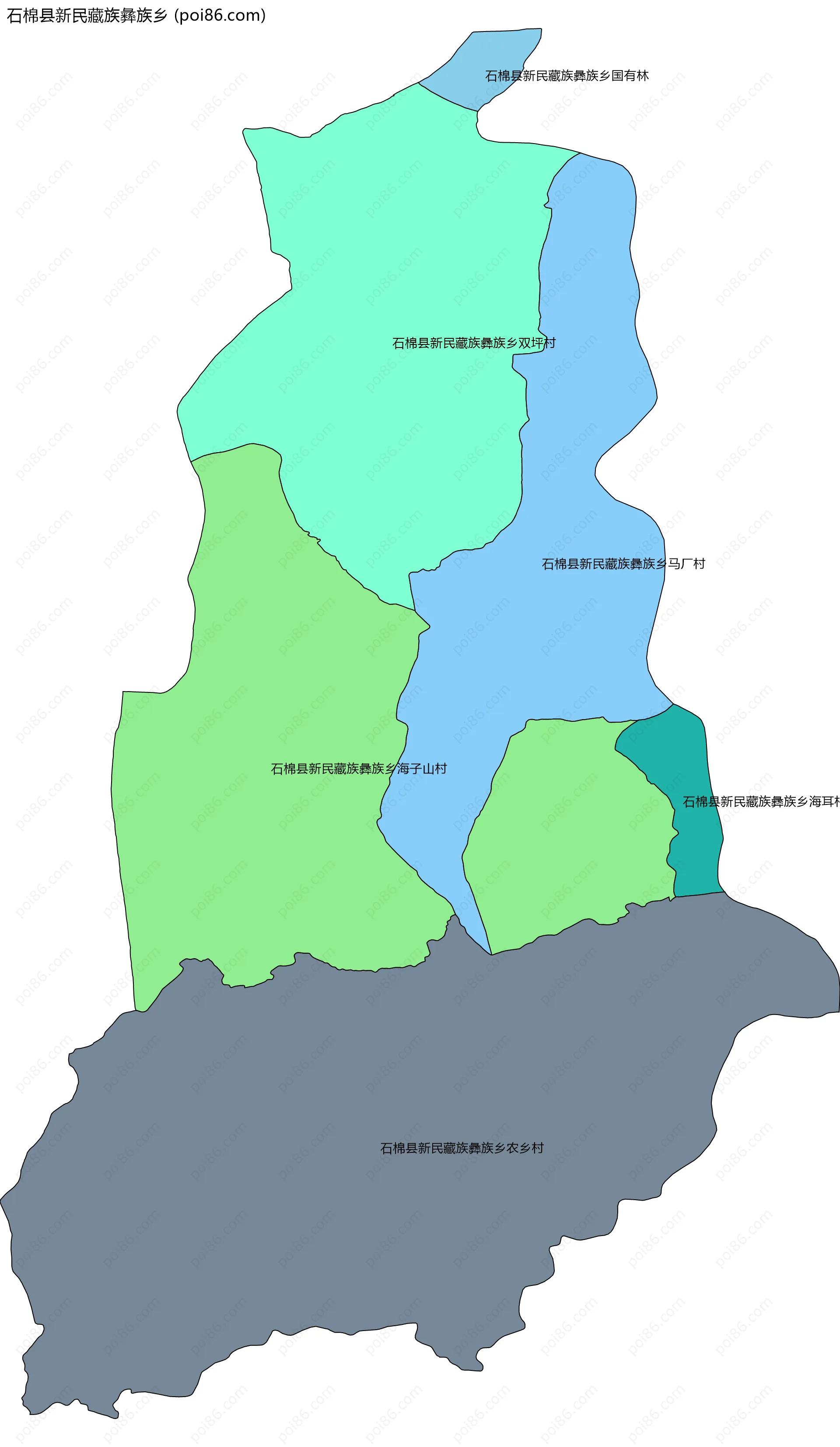 石棉县新民藏族彝族乡边界地图(五级行政区划)