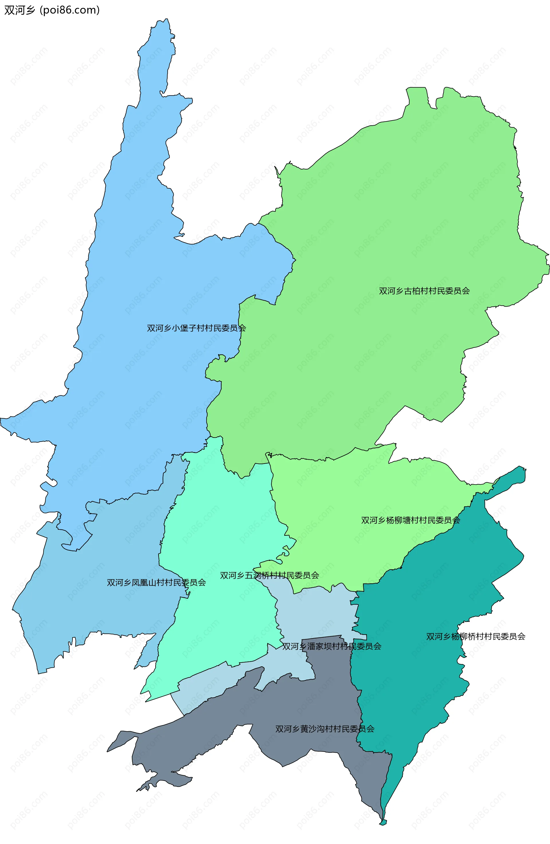 双河乡边界地图(五级行政区划)