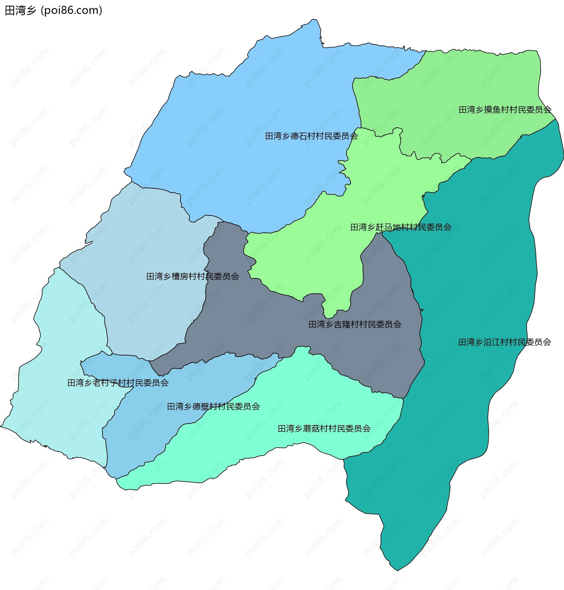 田湾乡边界地图(五级行政区划)