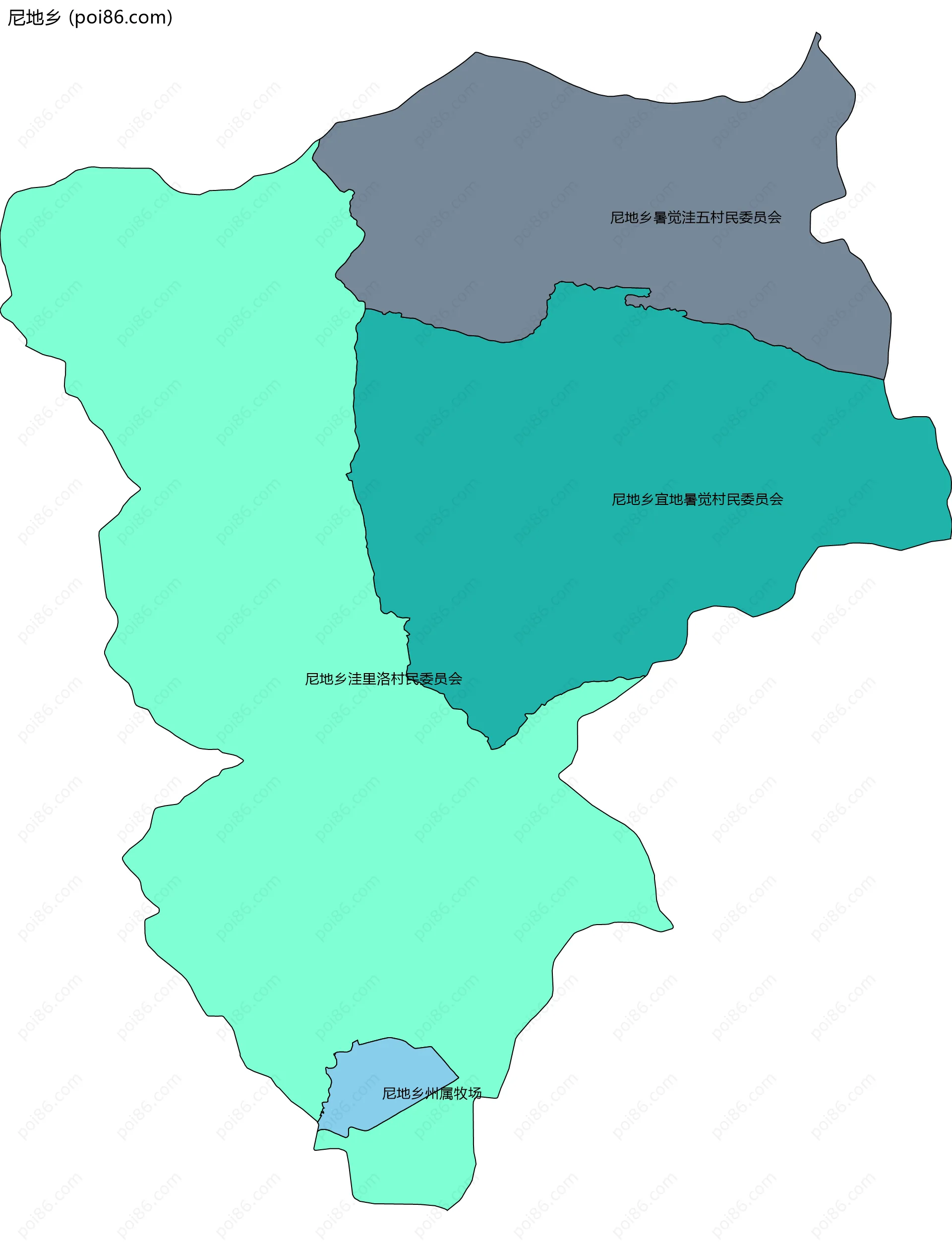 尼地乡边界地图(五级行政区划)