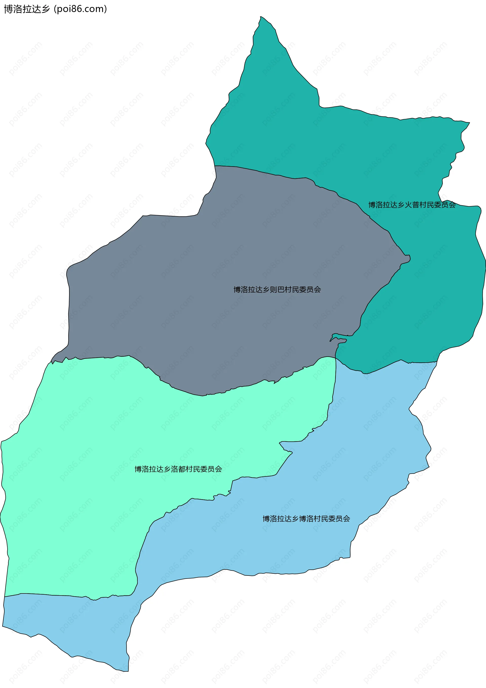 博洛拉达乡边界地图(五级行政区划)