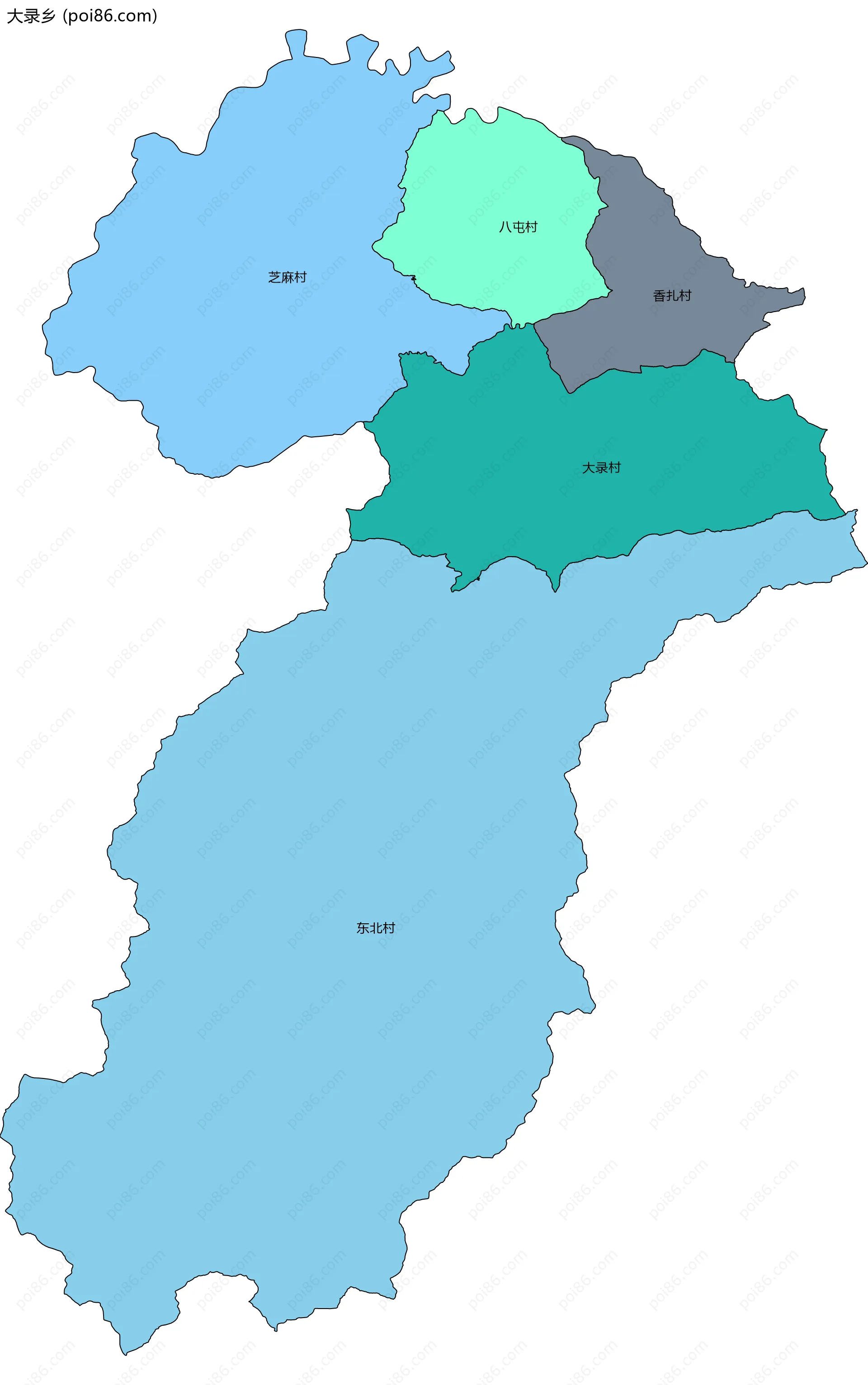 大录乡边界地图(五级行政区划)