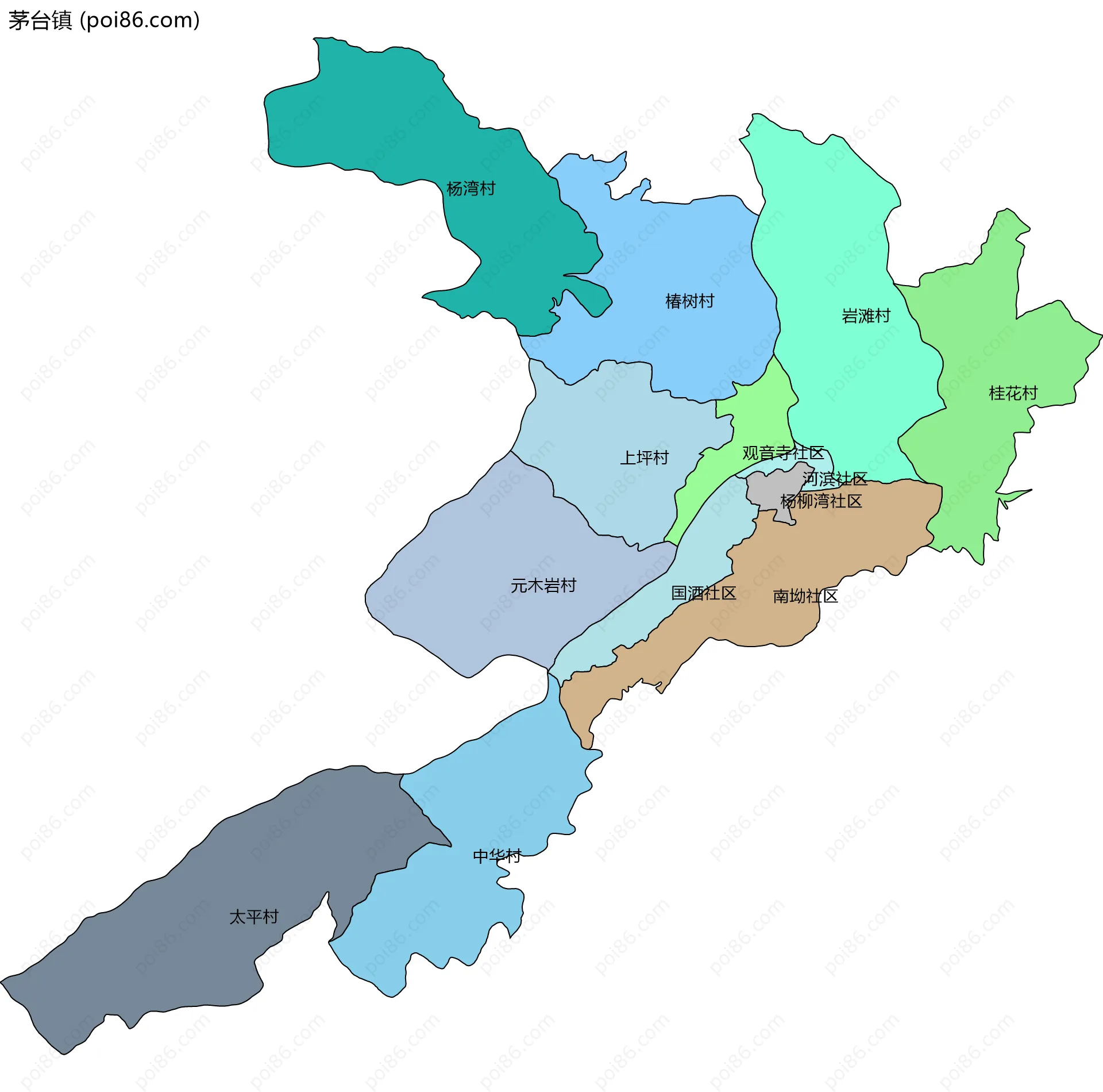 茅台镇边界地图(五级行政区划)